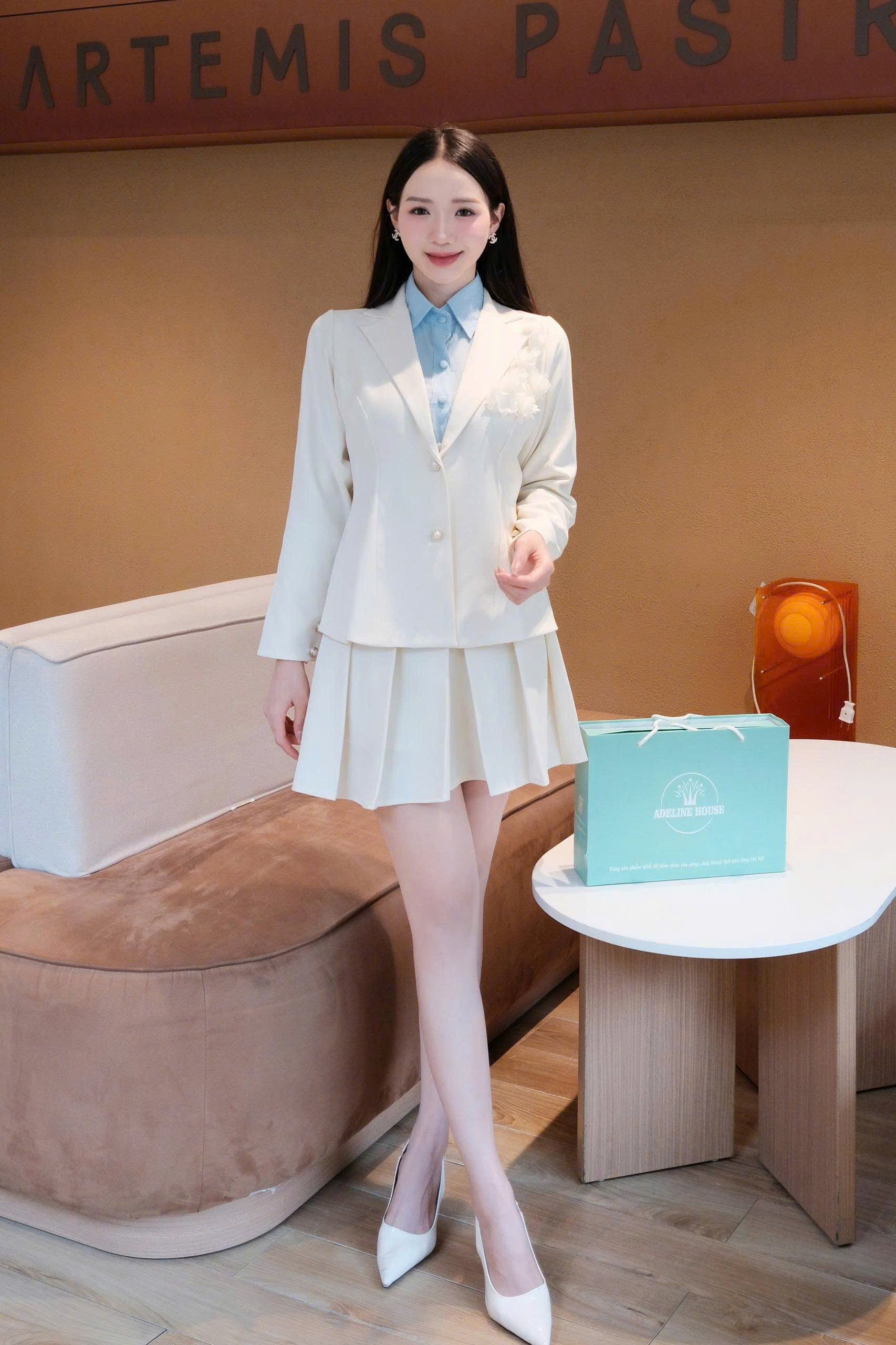 ADELINE HOUSE-✨ Set Áo Sơ Mi+ Chân Váy Xếp Ly Xinh Xắn- TK45.7 Xanh Dương