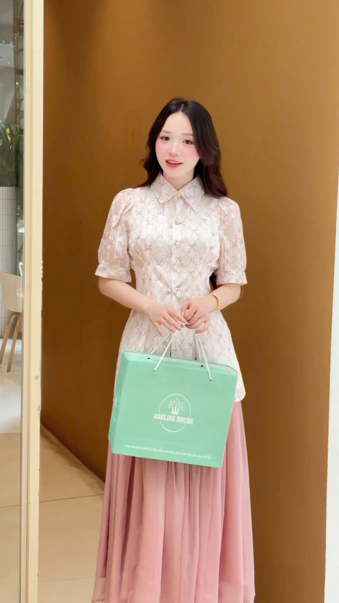 ADELINE HOUSE- Chân váy maxi dáng dài voan- Màu Hồng