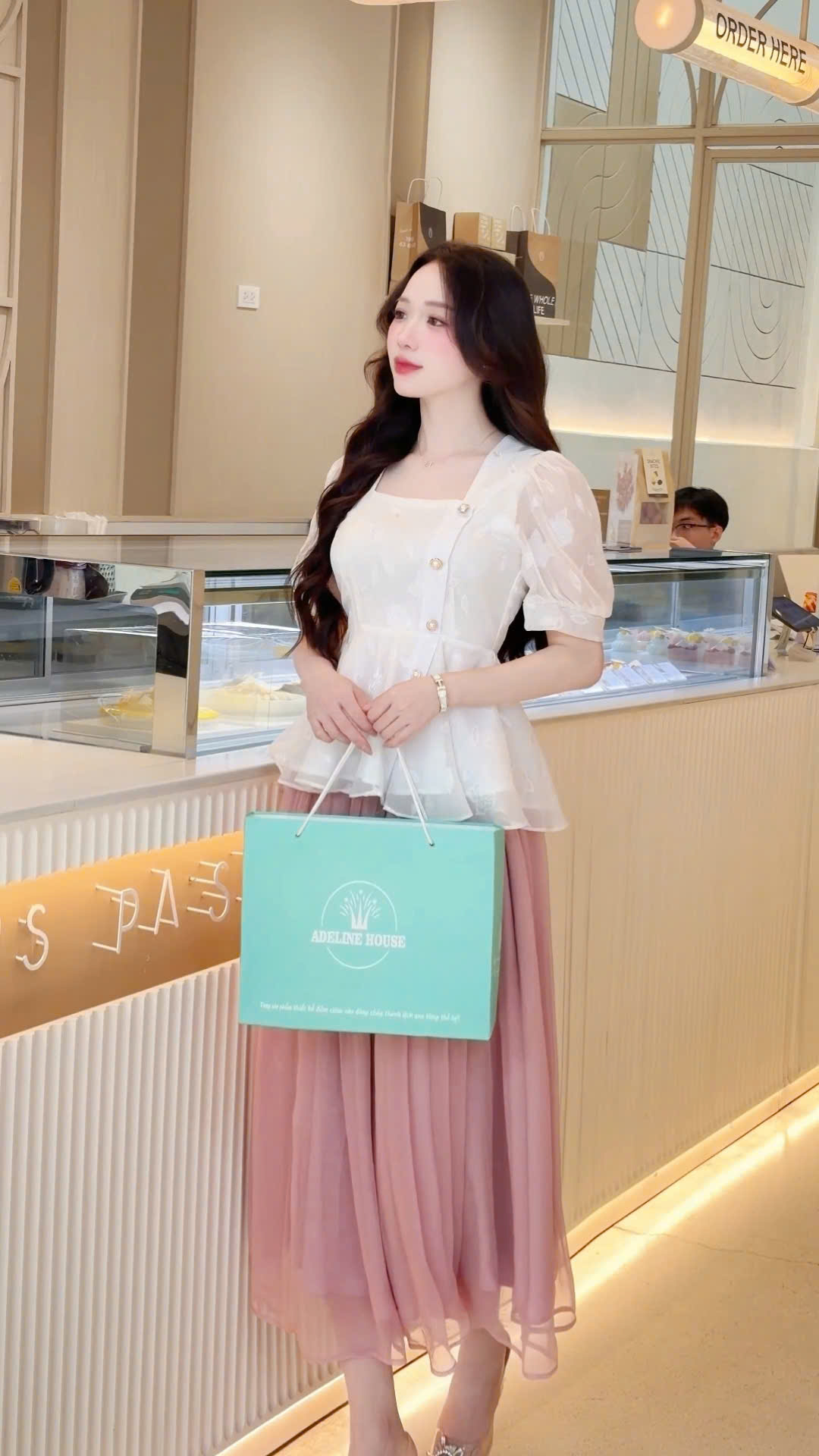 ADELINE HOUSE- Chân váy maxi dáng dài voan- Màu Hồng