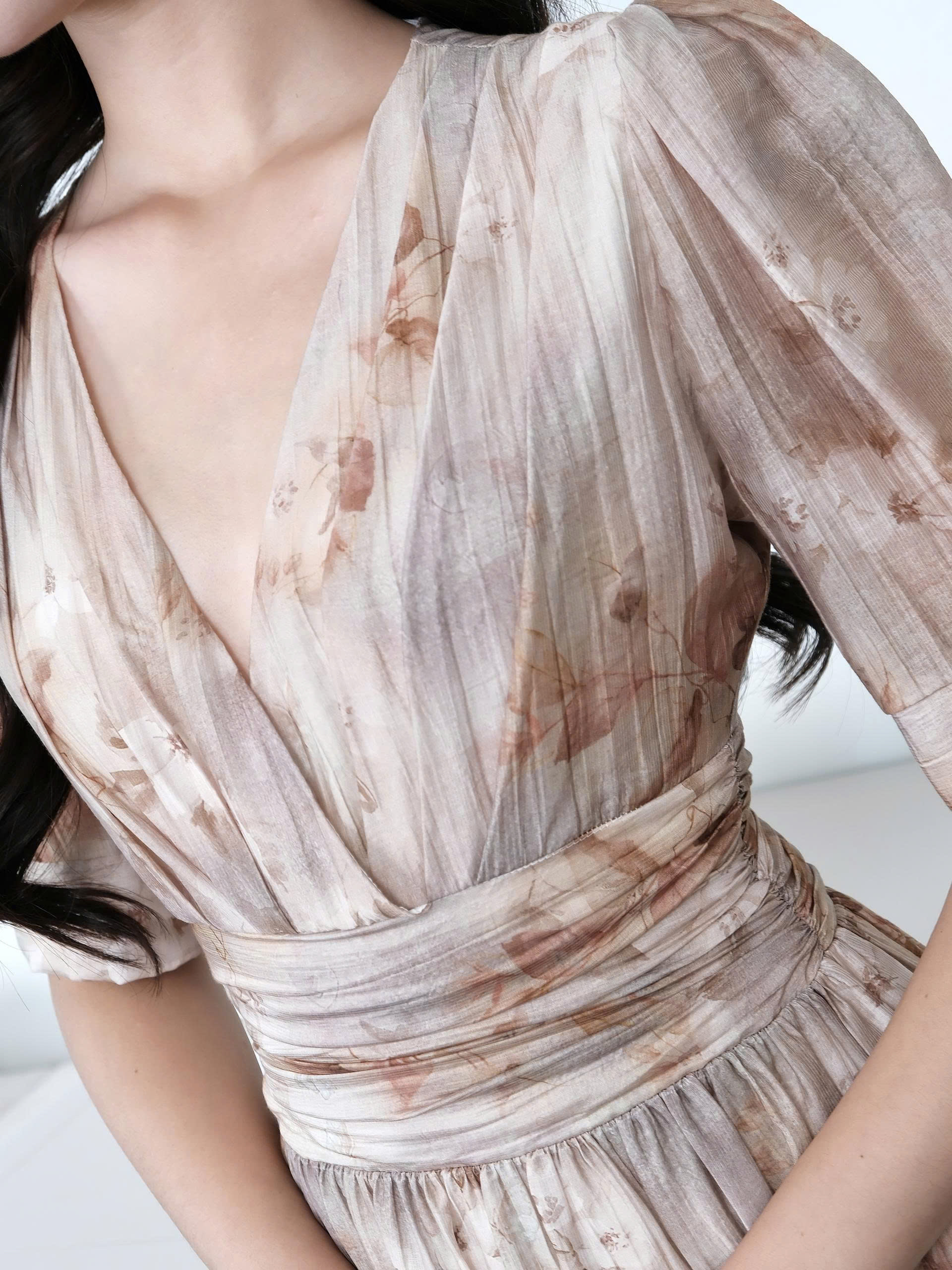 ADELINE HOUSE- Đầm Voan Nâu Thanh Lịch Dáng Midi- TK39.4