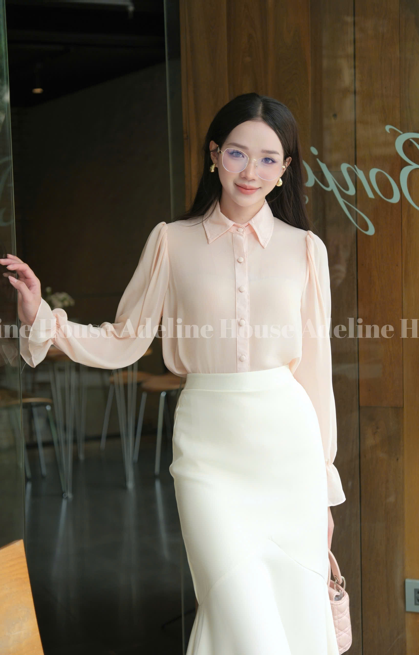 ADELINE HOUSE- SET ÁO SƠ MI CAM NUDE PASTEL+ CHÂN VÁY ĐUÔI CÁ NHẸ NHÀNG/ SET ĐỒ CÔNG SỞ- TK45.5