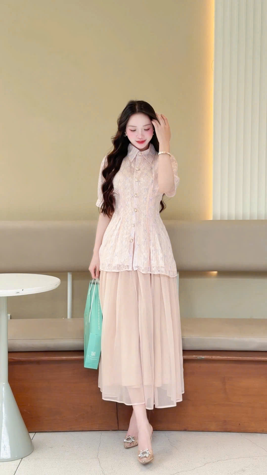 ADELINE HOUSE -  SET ÁO NƠ  + CHÂN VÁY MIDI DÀI – TK 186.2+166.3
