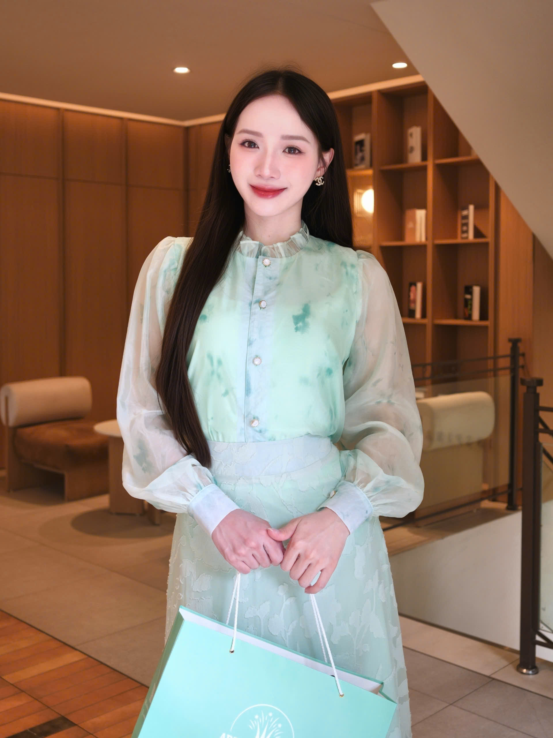 ADELINE HOUSE- SET ÁO Váy Dài Xanh Mint Tay Voan Thanh Lịch- TK161.2 SIZE XS S M L XL 2XL 3XL 4XL