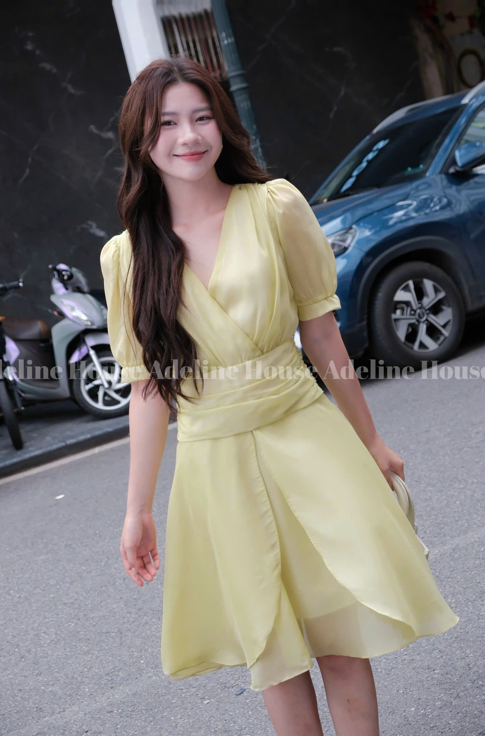 ADELINE HOUSE- Đầm Xanh Cốm Pastel Cổ V Dáng Xòe / Váy Thiết Kế /TK58.4 SIZE XS S M L XL 2XL 3XL4XL