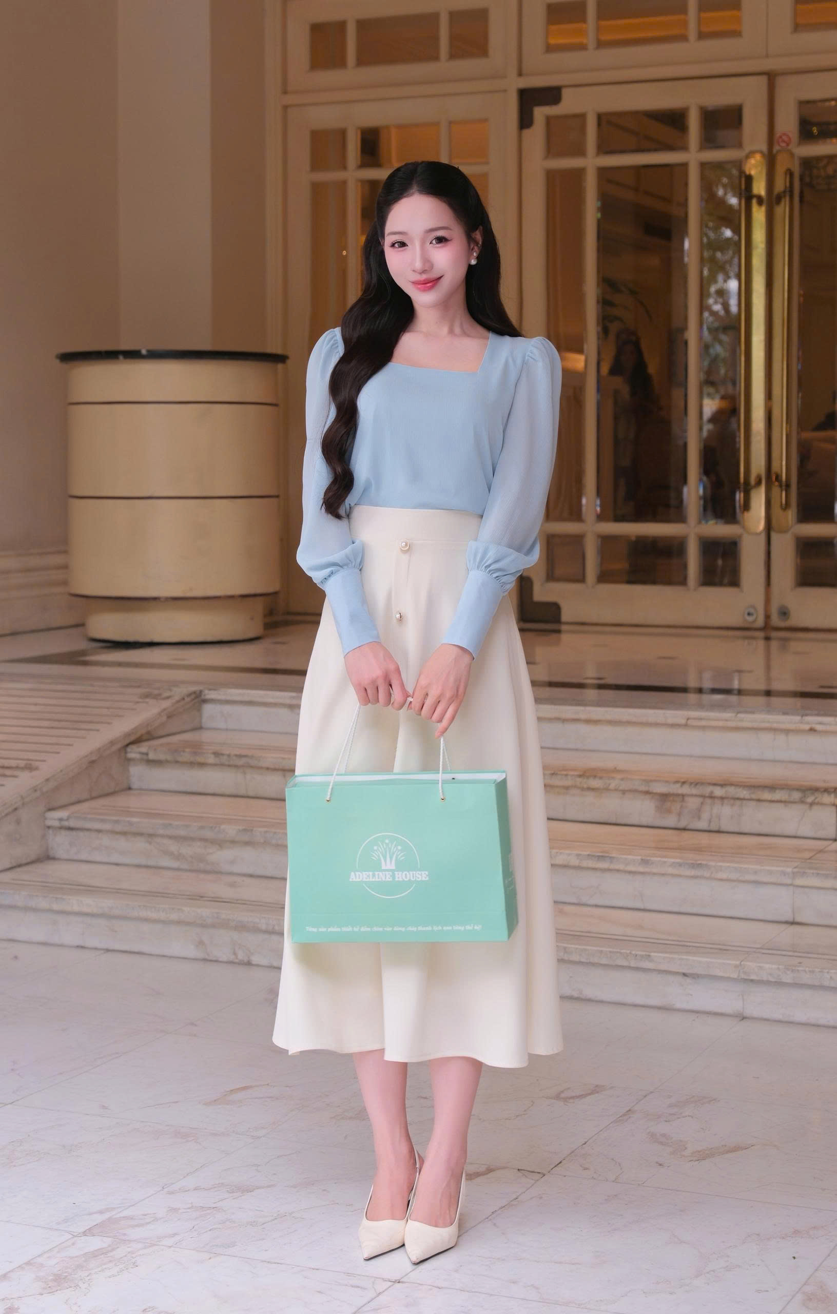 Adeline house - Chân váy A đính cúc giữa - TK160.1