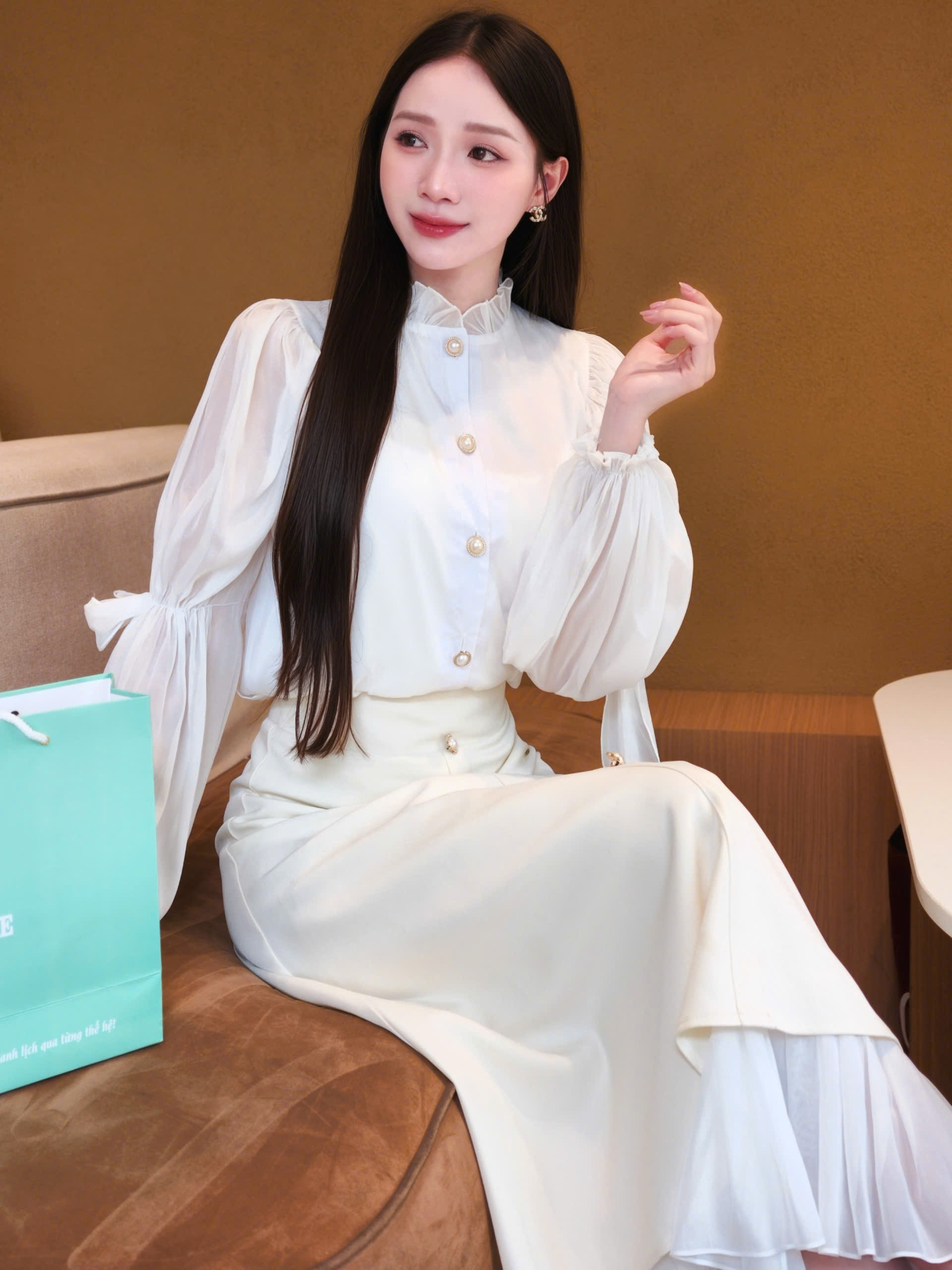 ADELINE HOUSE- SET VÁYTAY NƠ+ CHÂN VÁY THANH LỊCH- TK170.1 SIZE XS S M L XL 2XL 3XL 4XL