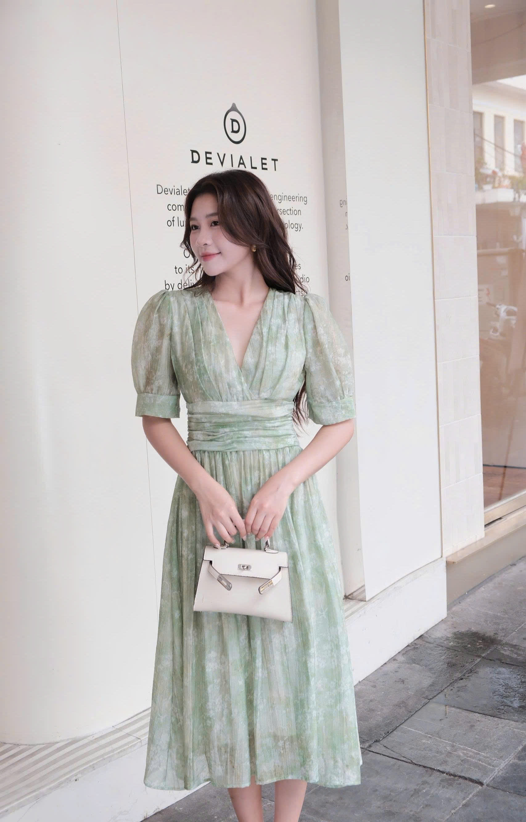 ADELINE HOUSE- Đầm Voan Xanh Thanh Lịch Dáng Midi- TK39.5