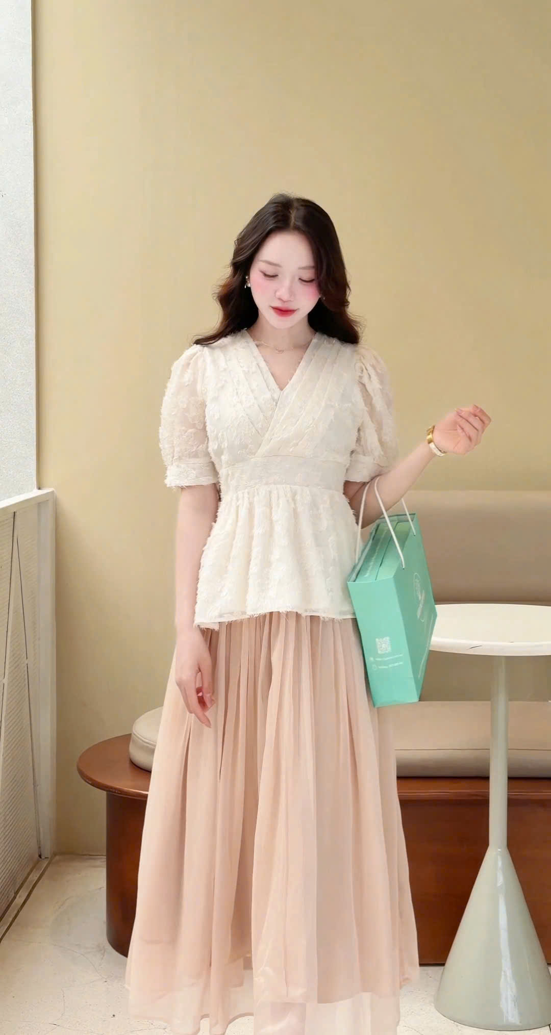 ADELINE HOUSE -  SET ÁO PEPLUM TIỂU THƯ  + CHÂN VÁY MIDI DÀI –  TK 182.1+166.3