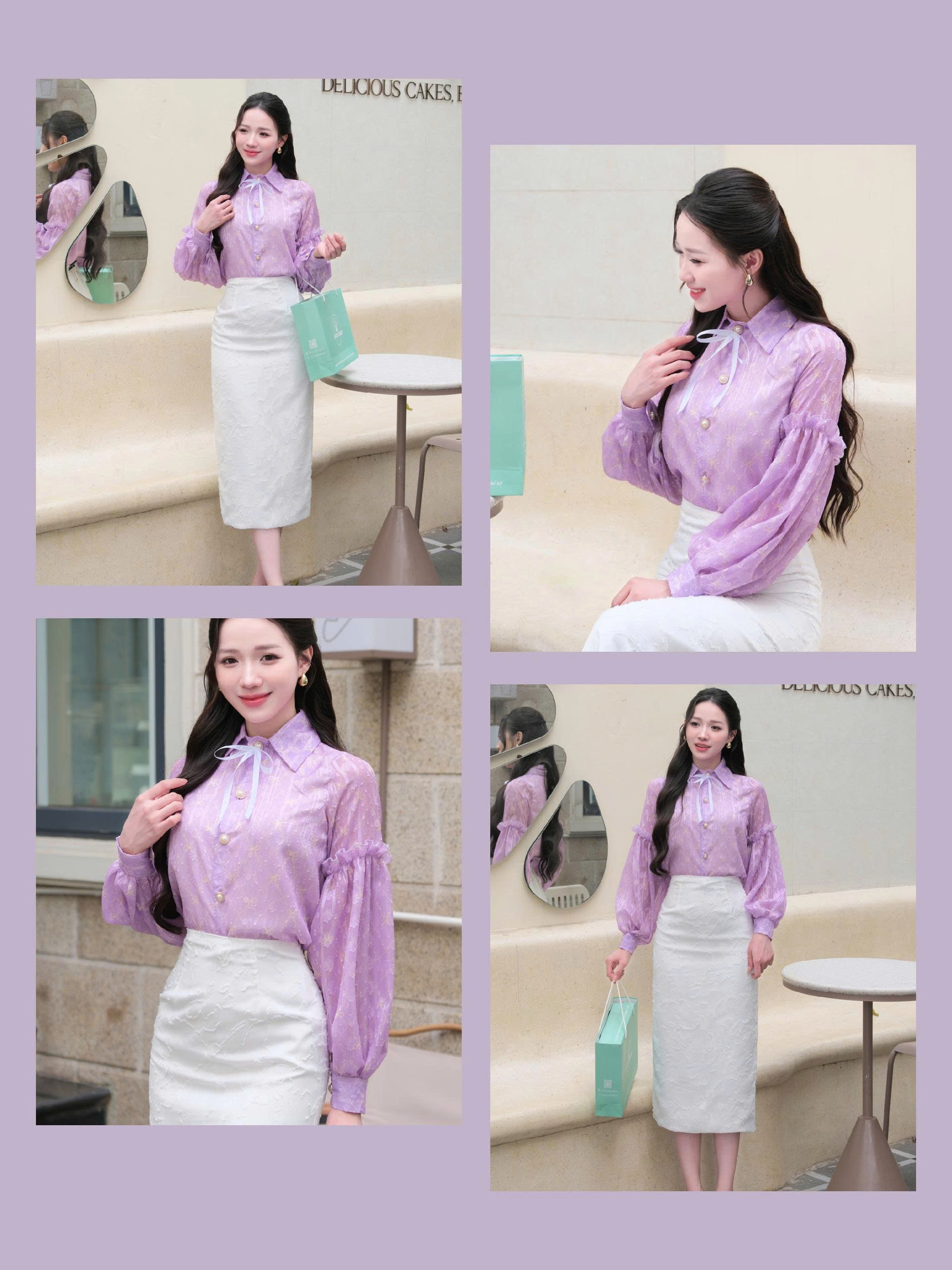 Adeline house - Chân váy MIDI màu trắng thêu ren - TK136.3