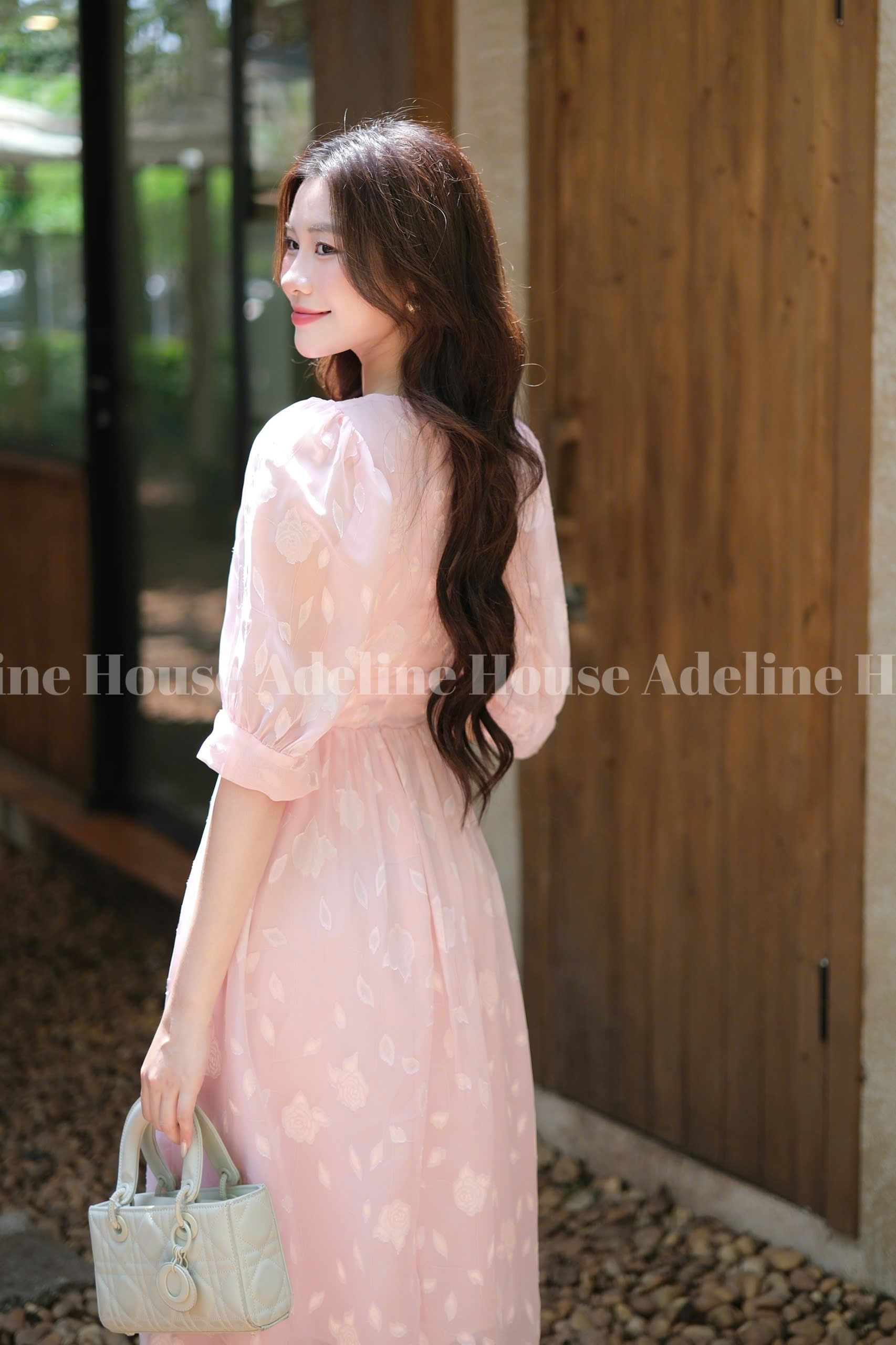 ADELINE HOUSE- Váy Hồng Xinh&nbsp;Vintage Tay Phồng Dáng Midi Nữ Tính-TK09.1 Màu Hồng