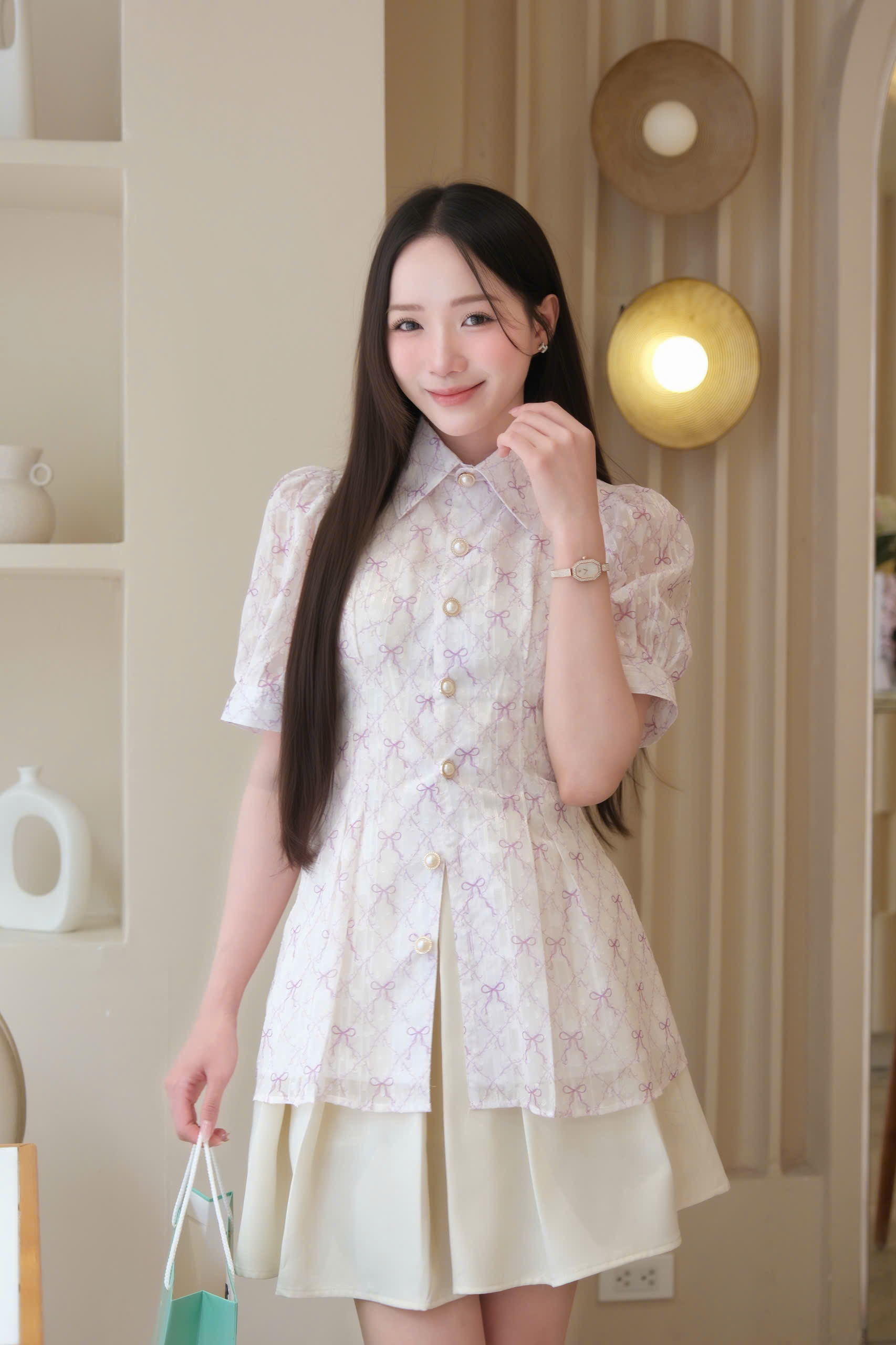 ADELINE HOUSE- SET ÁO TÍM NƠ – PHỐI CHÂN VÁY NGẮN/ SET VÁY ĐI CHƠI/CAFE- TK186.1