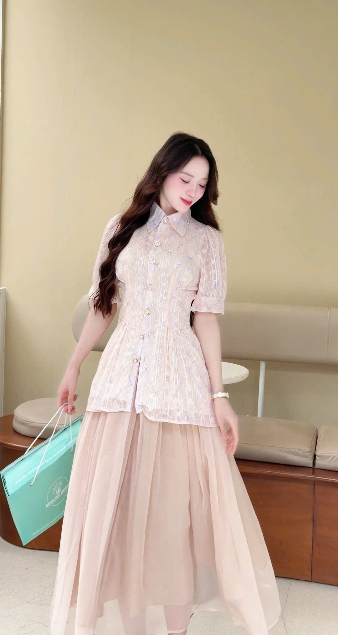 ADELINE HOUSE -  SET ÁO NƠ  + CHÂN VÁY MIDI DÀI – TK 186.2+166.3
