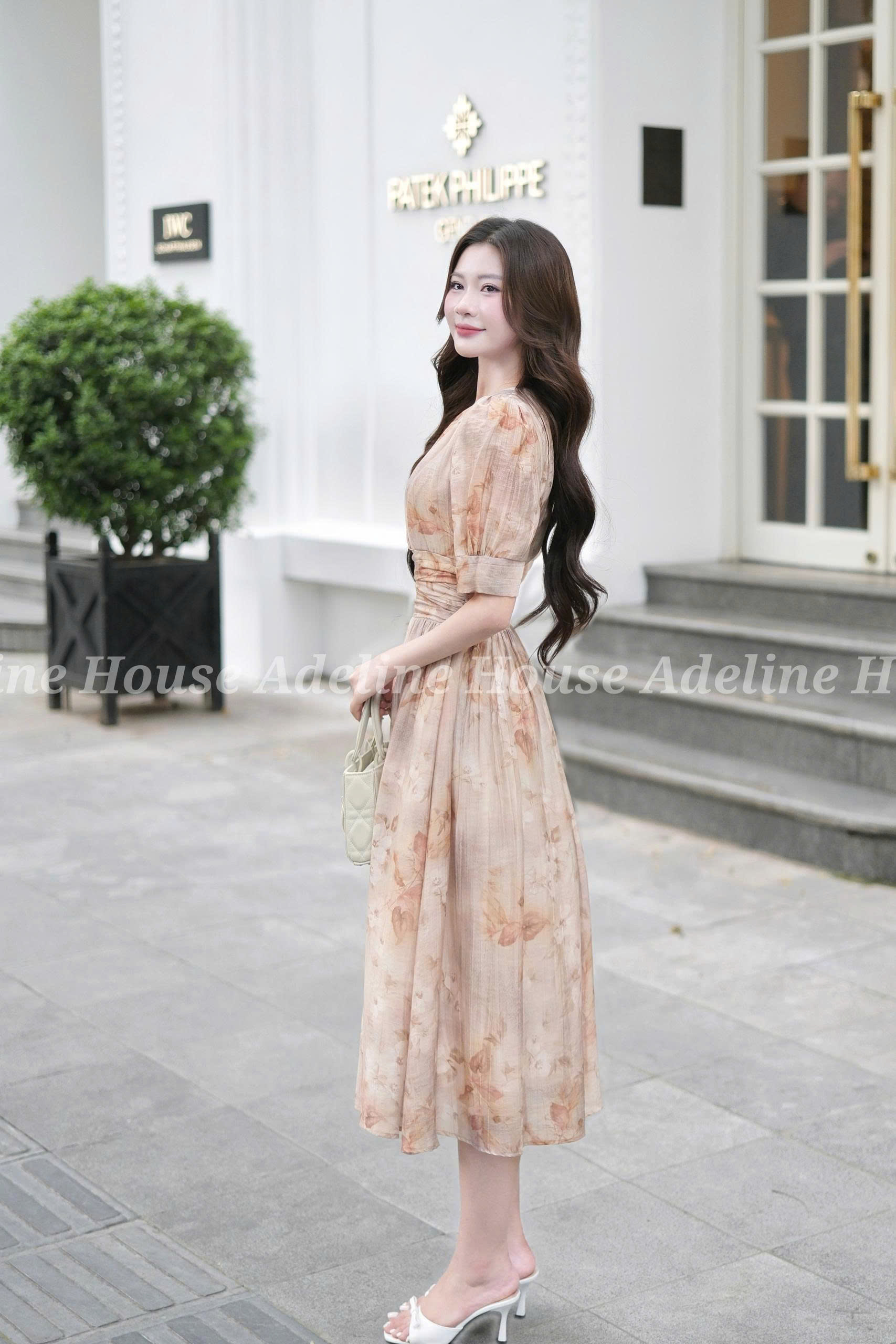 ADELINE HOUSE- Đầm Voan Nâu Thanh Lịch Dáng Midi- TK39.4