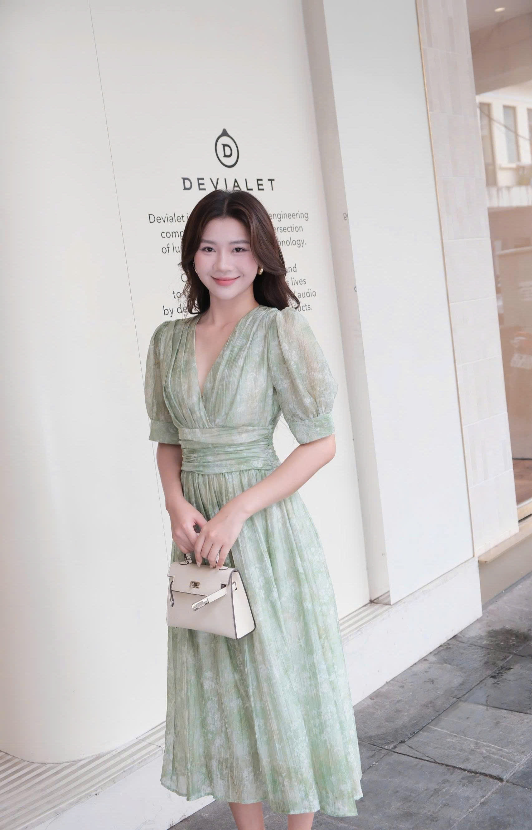 ADELINE HOUSE- Đầm Voan Xanh Thanh Lịch Dáng Midi- TK39.5