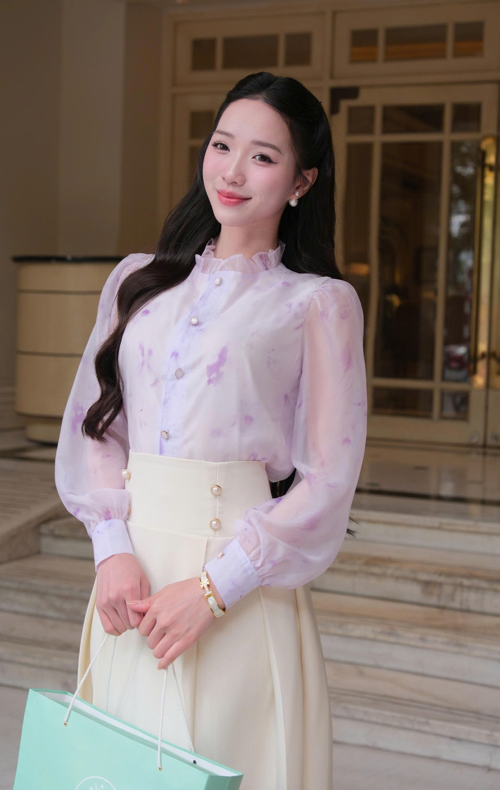 Adeline house - Chân váy MIDI dáng A xòe nhẹ đính cúc ngọc - TK165.2