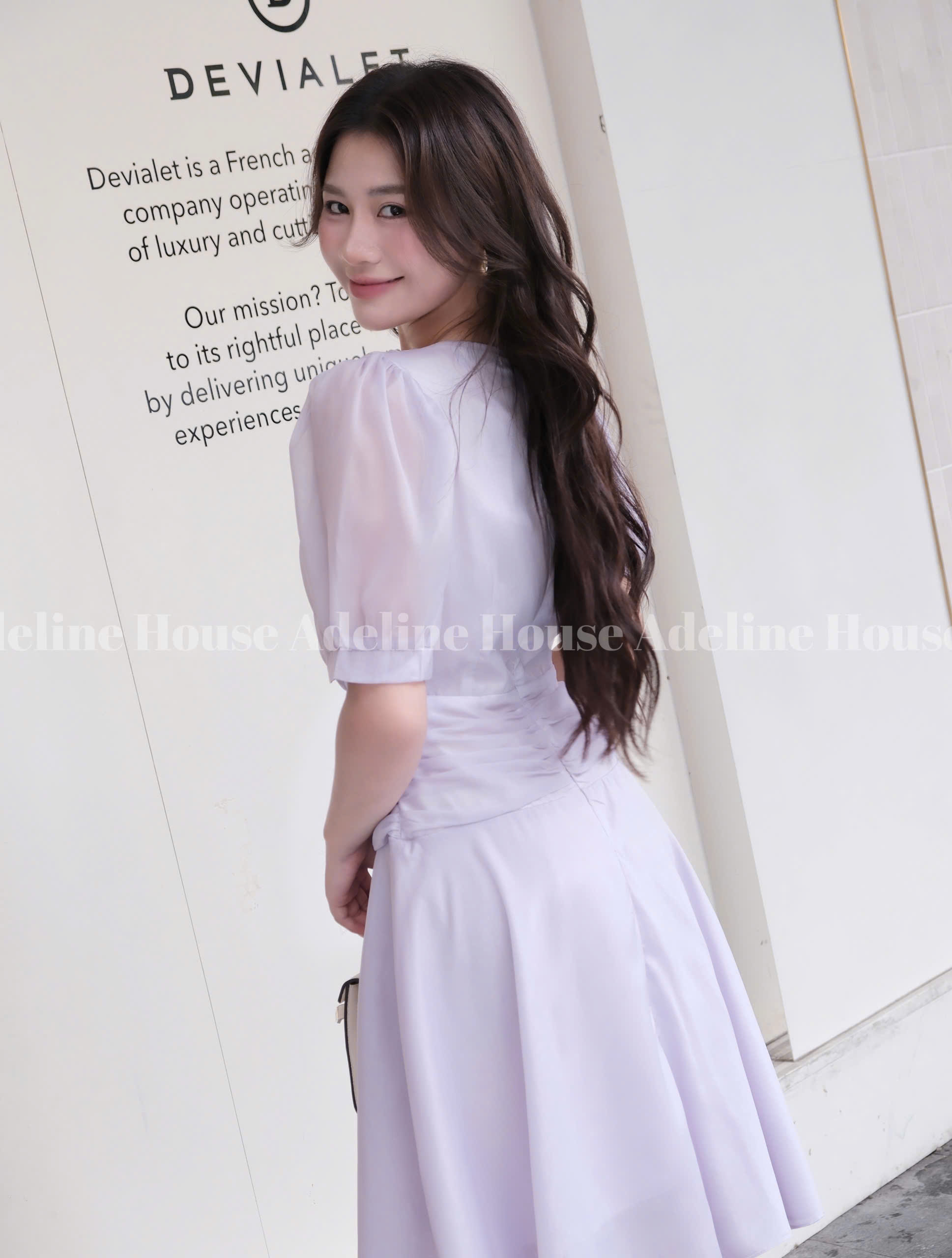 ADELINE HOUSE- Đầm Tím Pastel Cổ V Dáng Xòe – Váy Thiết Kế Nữ Tính Thanh Lịch Adeline- TK58.2