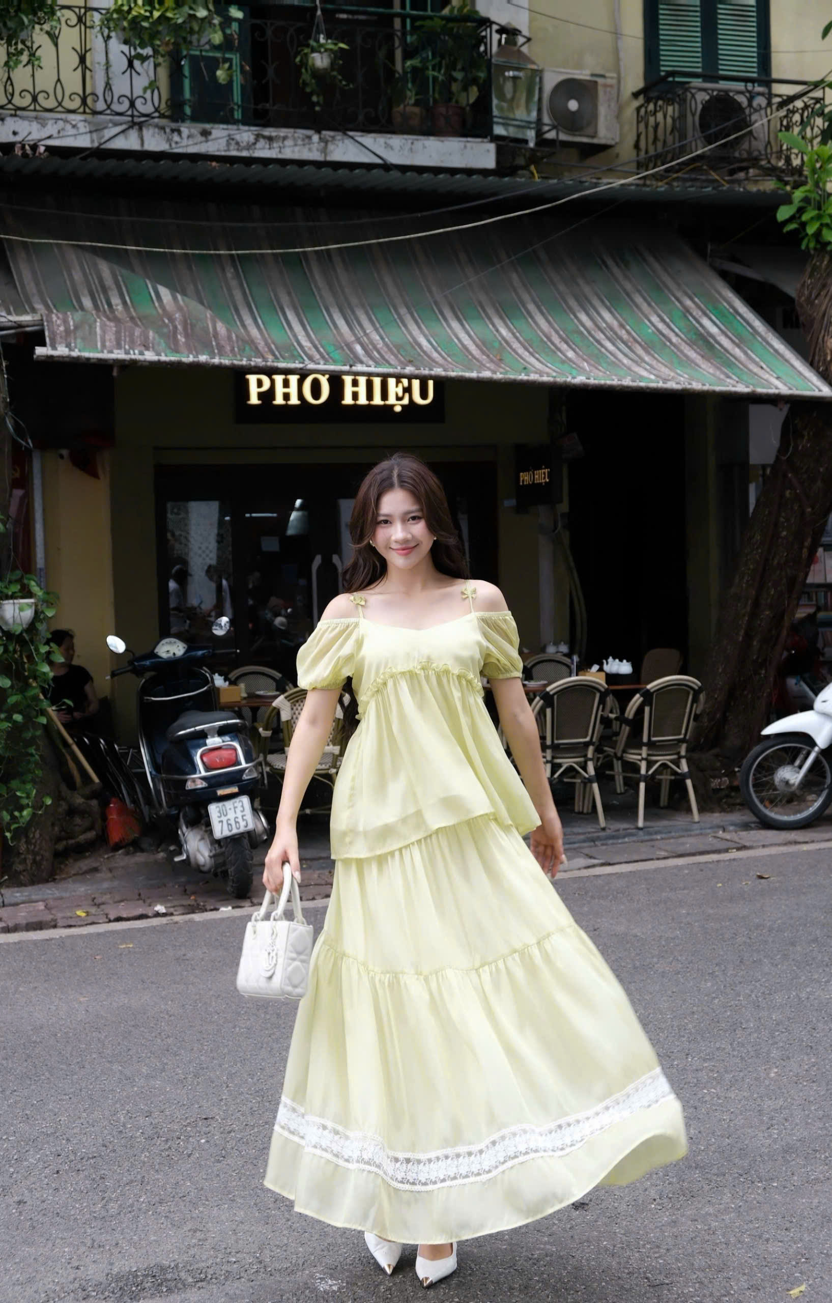 ADELINE HOUSE- Đầm Maxi Voan Xanh CốmTrễ Vai 2 Dây – Váy Dài Tầng Bồng Bềnh Nữ Tính Phong Cách Vintage Đi Biển, Du Lịch- TK79.1&nbsp;