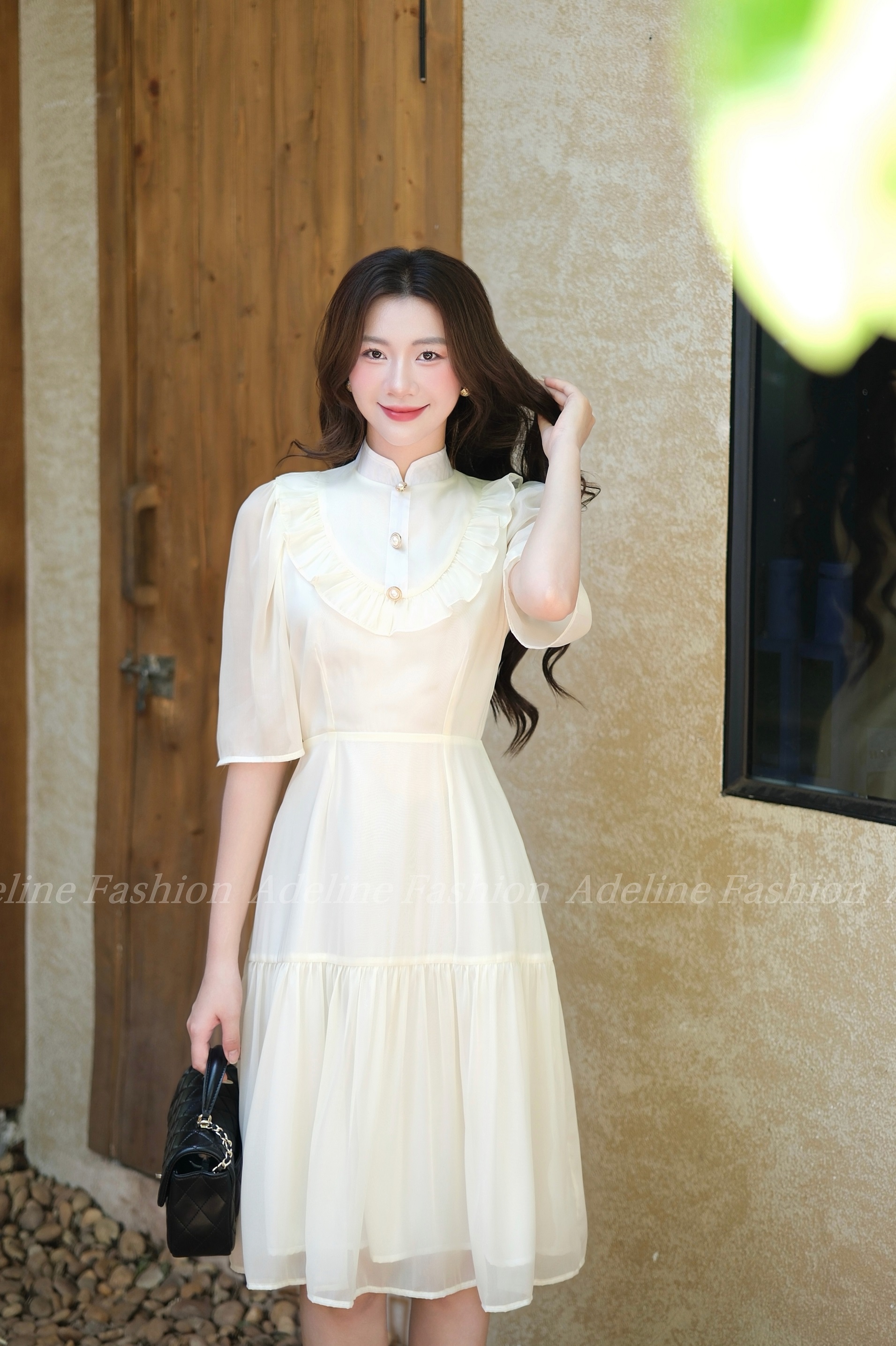 Adeline House - Váy tiểu thư cổ tàu đính cúc ngọc sang chảnh - TK 27 Be