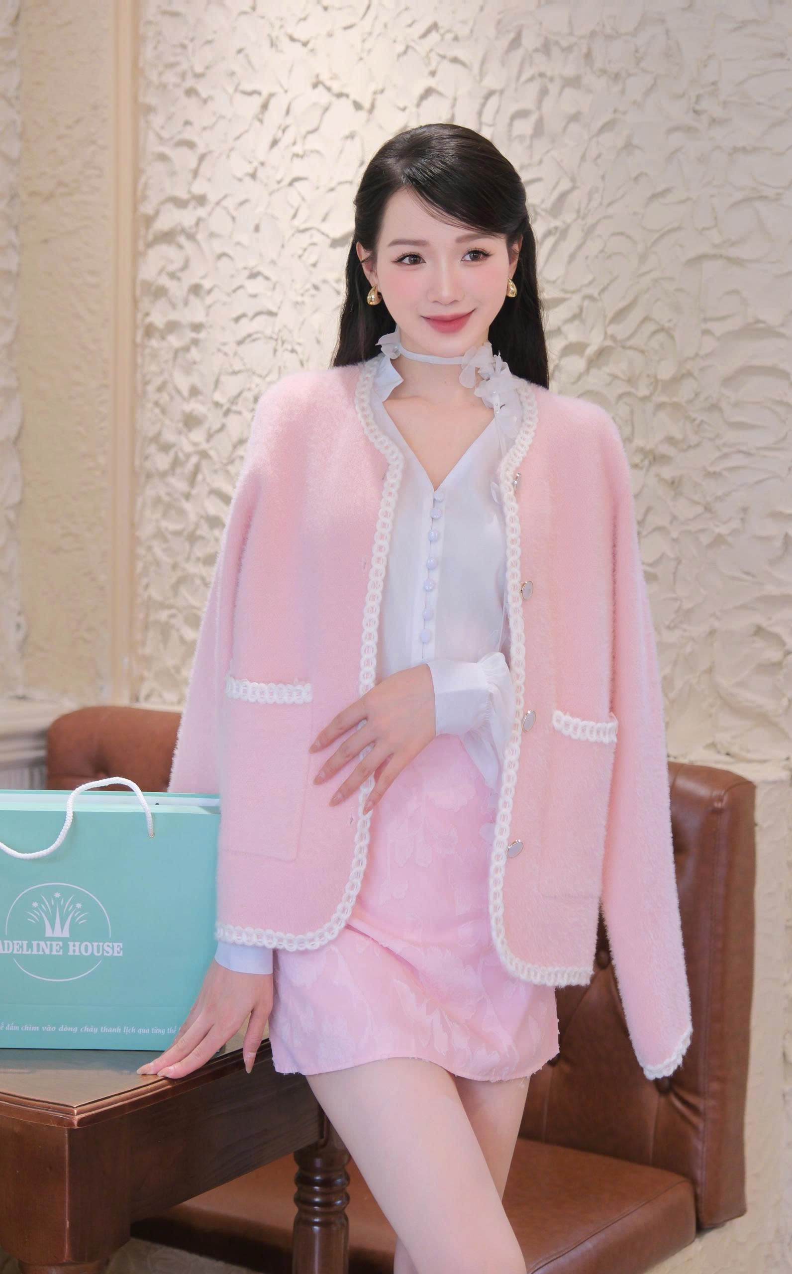 ADELINE HOUSE- ÁO VEST DẠ LEN PINK TK141