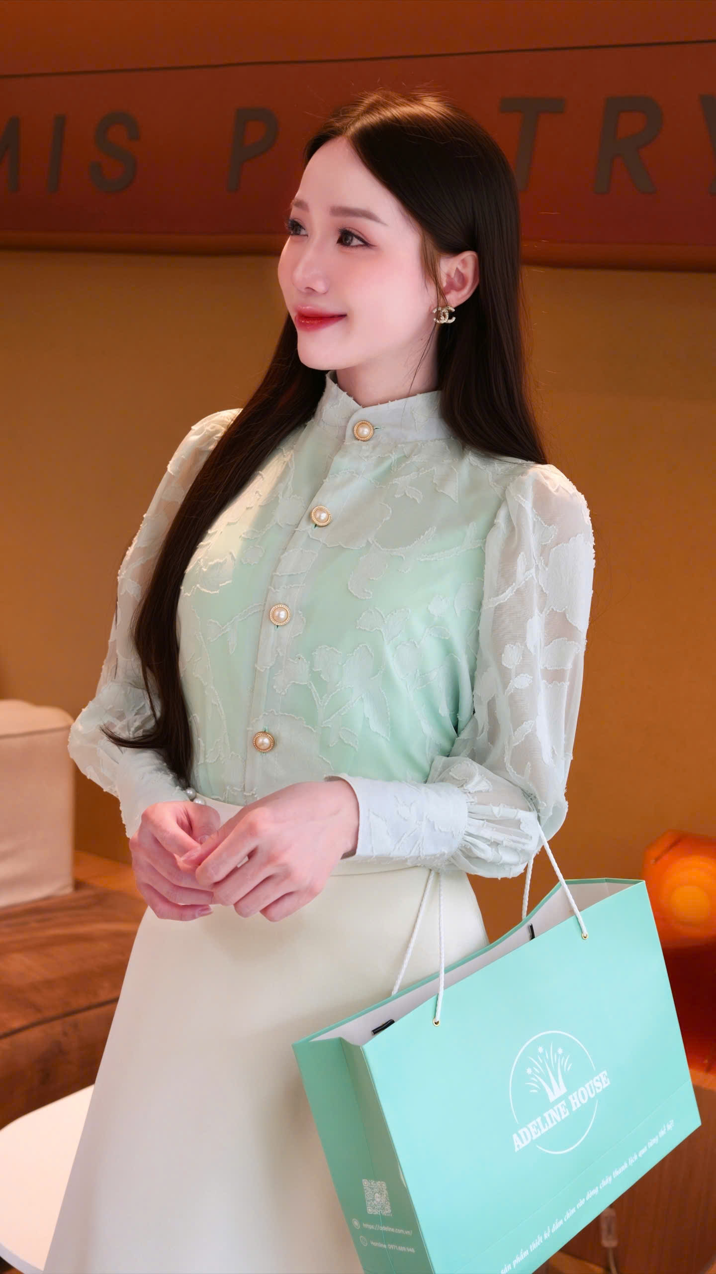 ADELINE HOUSE- SET ÁO VOAN HOA NỔI XANH MINT – CHÂN VÁY A DÁNG DÀI THANH LỊCH- TK162.5 SIZE XS S M L XL 2XL 3XL 4XL