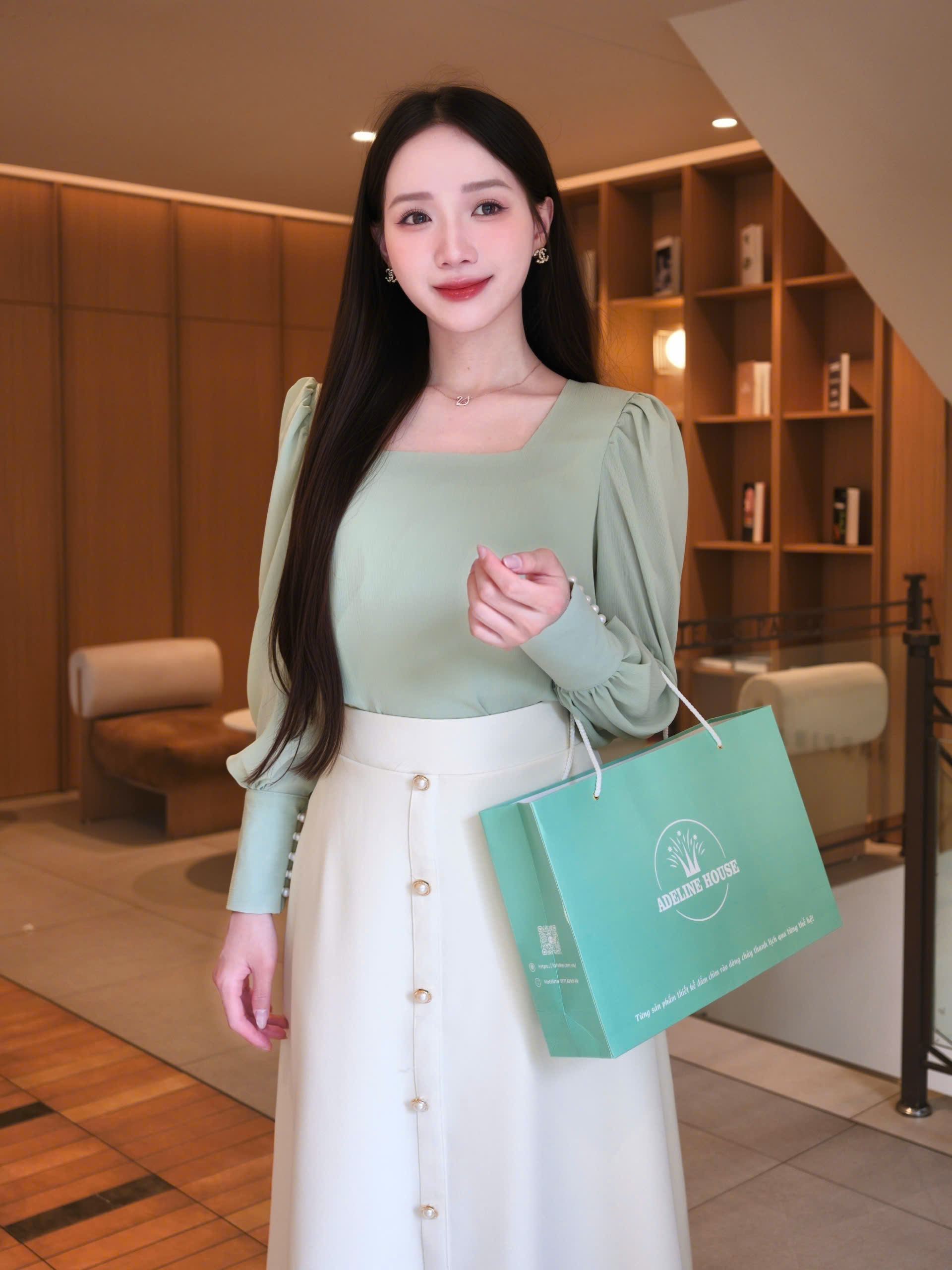 ADELINE HOUSE- SET XANH PASTEL – CHÂN VÁY KEM DÁNG A- TK163.3