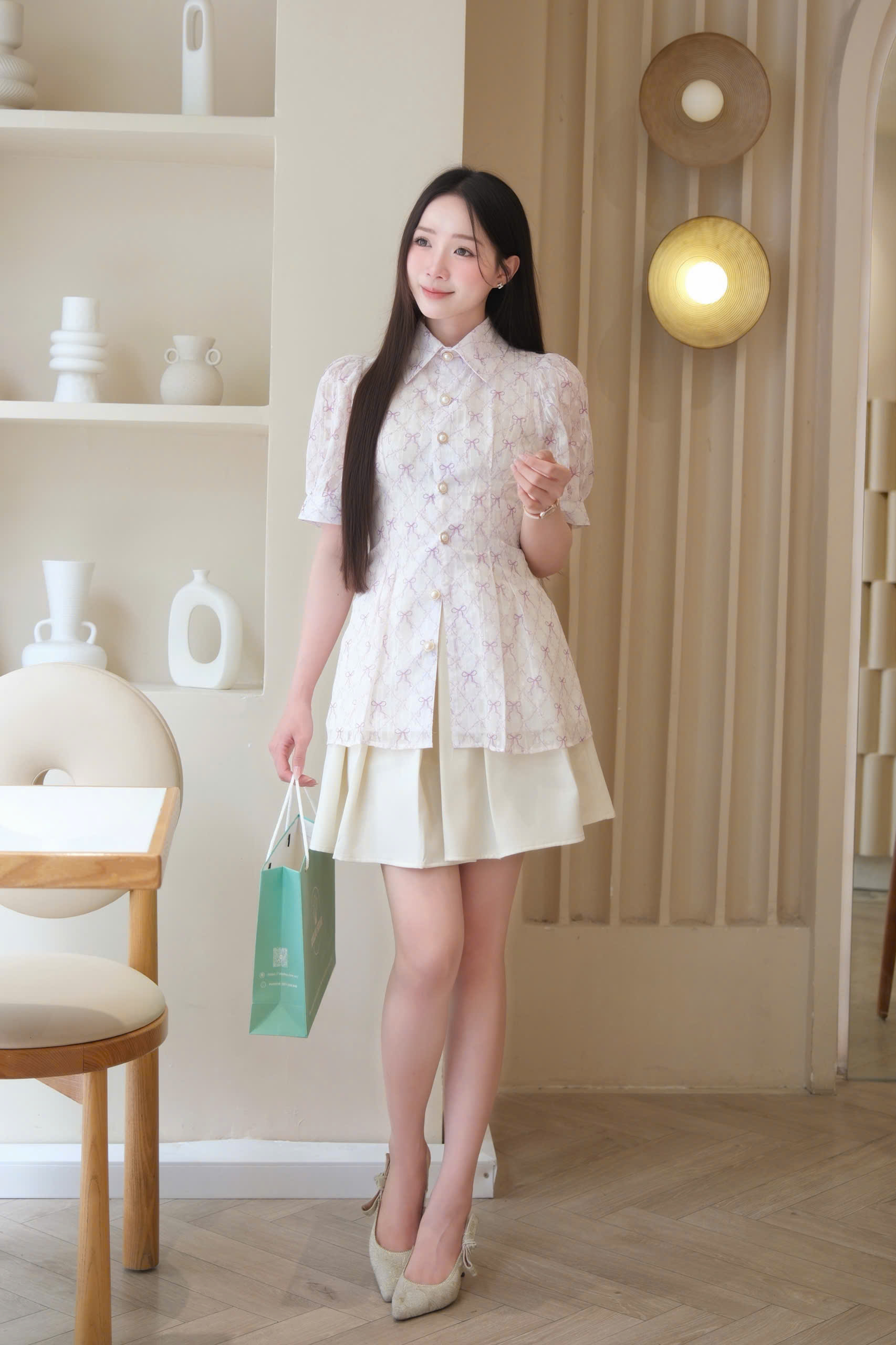 ADELINE HOUSE- SET ÁO TÍM NƠ – PHỐI CHÂN VÁY NGẮN/ SET VÁY ĐI CHƠI/CAFE- TK186.1