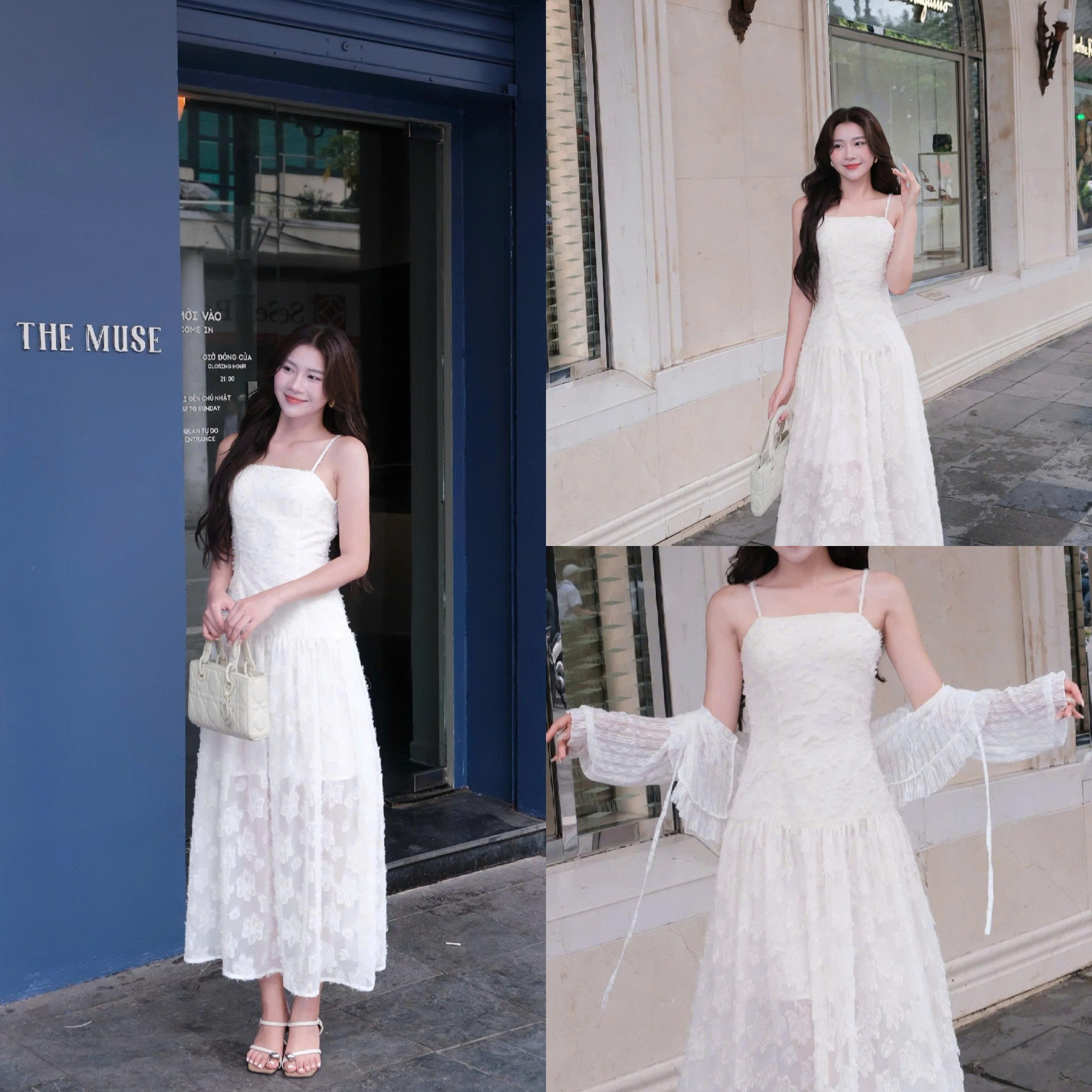 ADELINE HOUSE- Váy Trắng Ren Tiểu Thư “Pure Grace”Elise Ruffle Midi Adeline Dress –TK80.1