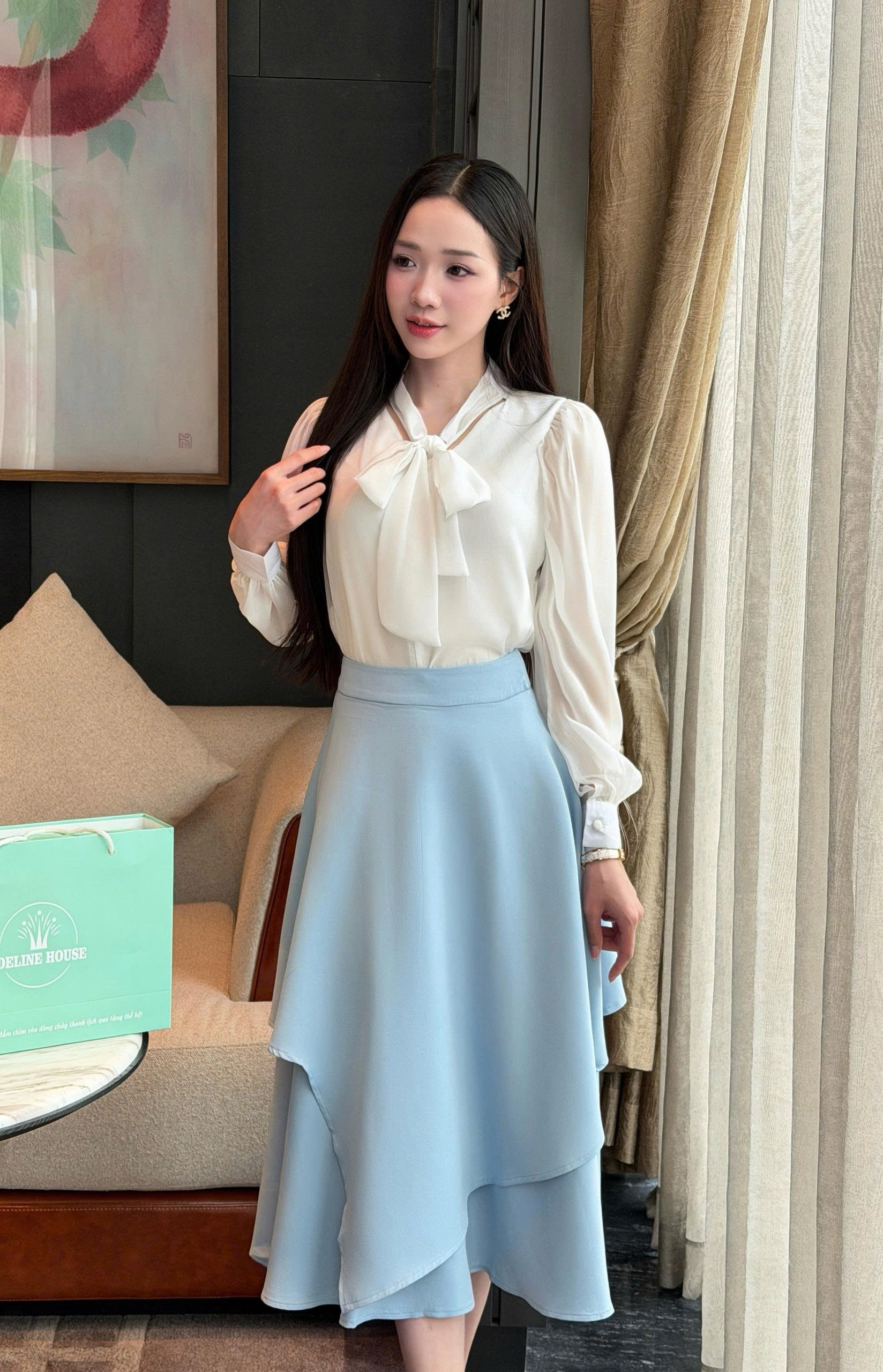 ADELINE HOUSE- SET VÁY SƠ MI NƠ+ CHÂN VÁY CÔNG SỞ- TK152.4 TK23.4 SIZE XS S M L XL 2XL 3XL 4XL