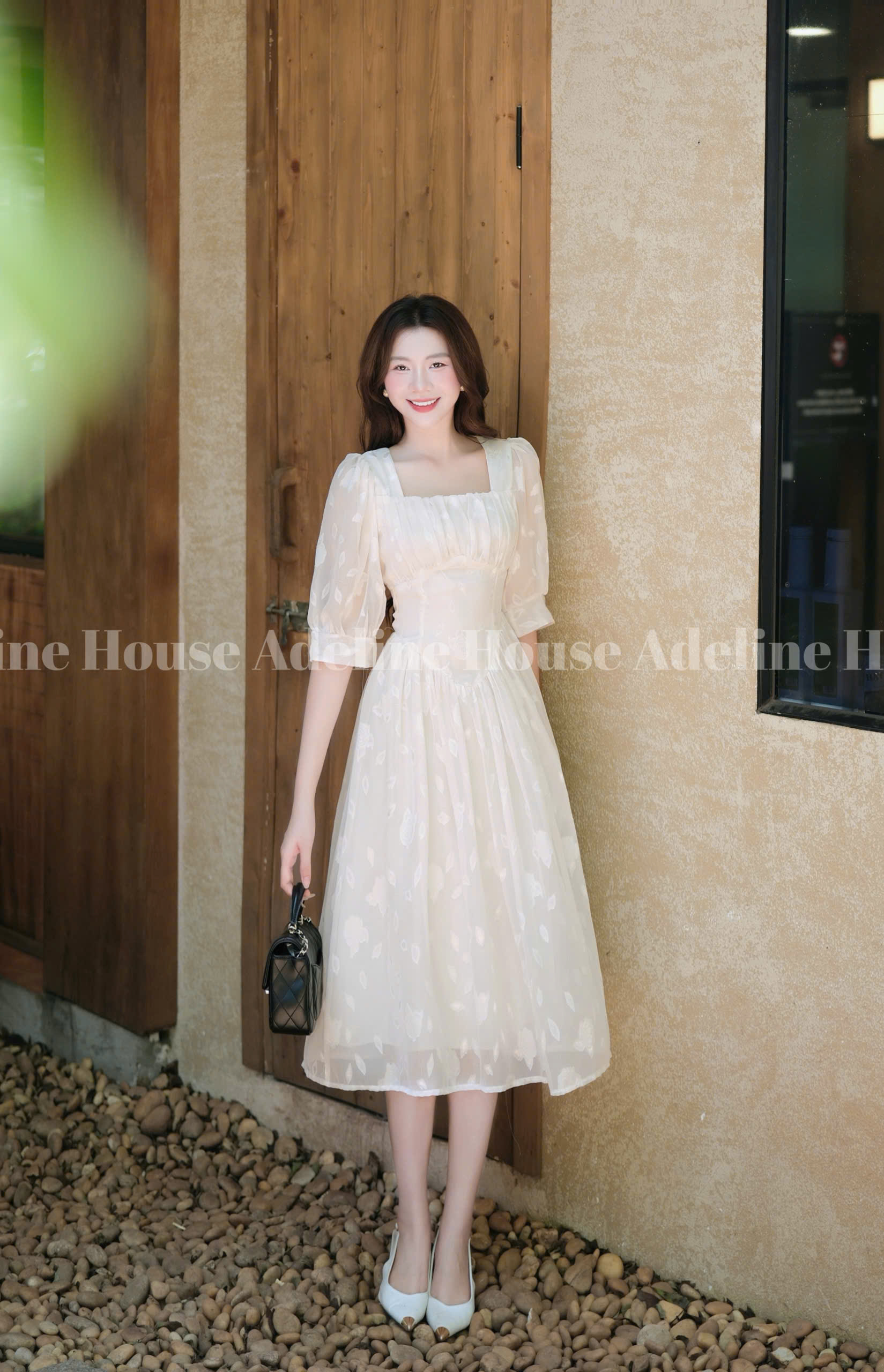 ADELINE HOUSE- Váy Hồng Xinh Vintage Tay Phồng Dáng Midi Nữ Tính- TK09.2 Màu Be SIZE XS S M L