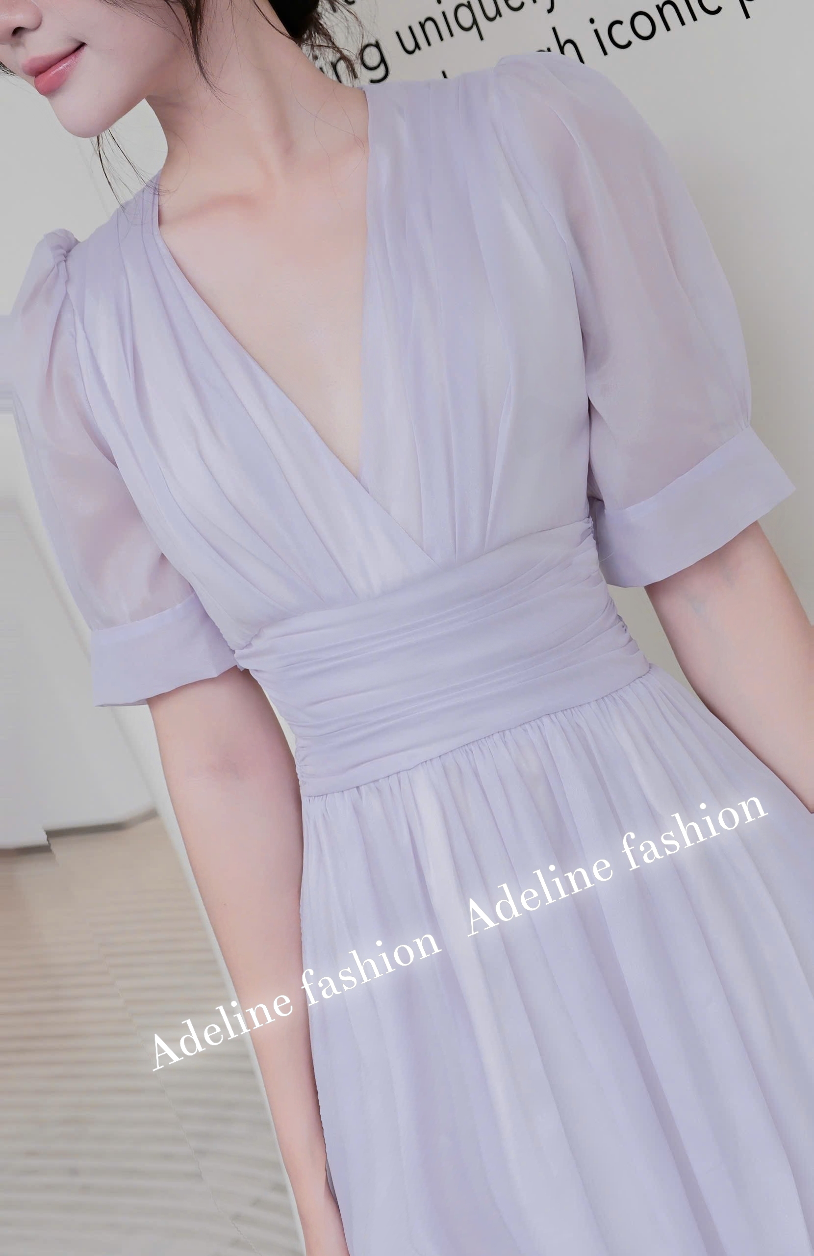 ADELINE HOUSE- Đầm Voan Tím Lavender Thanh Lịch Dáng Midi- TK39.3