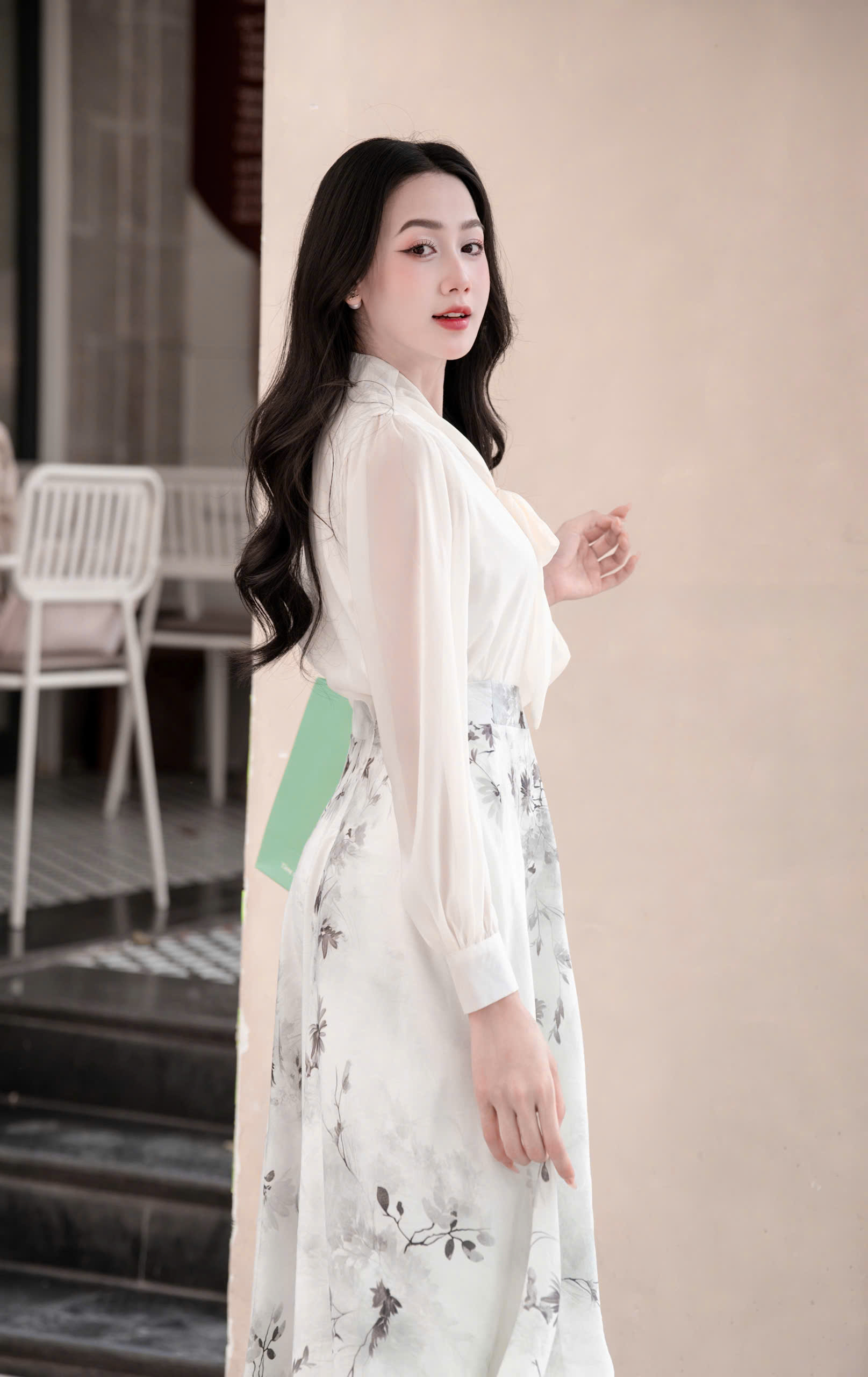 ADELINE HOUSE- Set Áo Nơ Voan + Chân Váy Hoa Dáng Dài Thanh Lịch- TK155.2 SIZE XS S M L XL 2XL 3XL 4XL