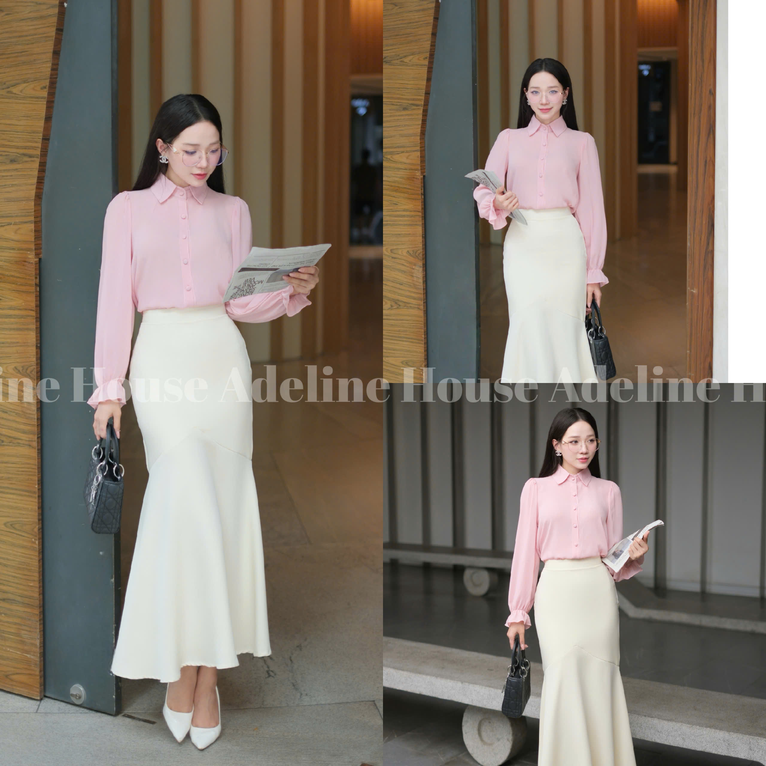 ADELINE HOUSE- SET ÁO SƠ MI HỒNG PASTEL+ CHÂN VÁY ĐUÔI CÁ NHẸ NHÀNG/ SET ĐỒ CÔNG SỞ- TK45.8