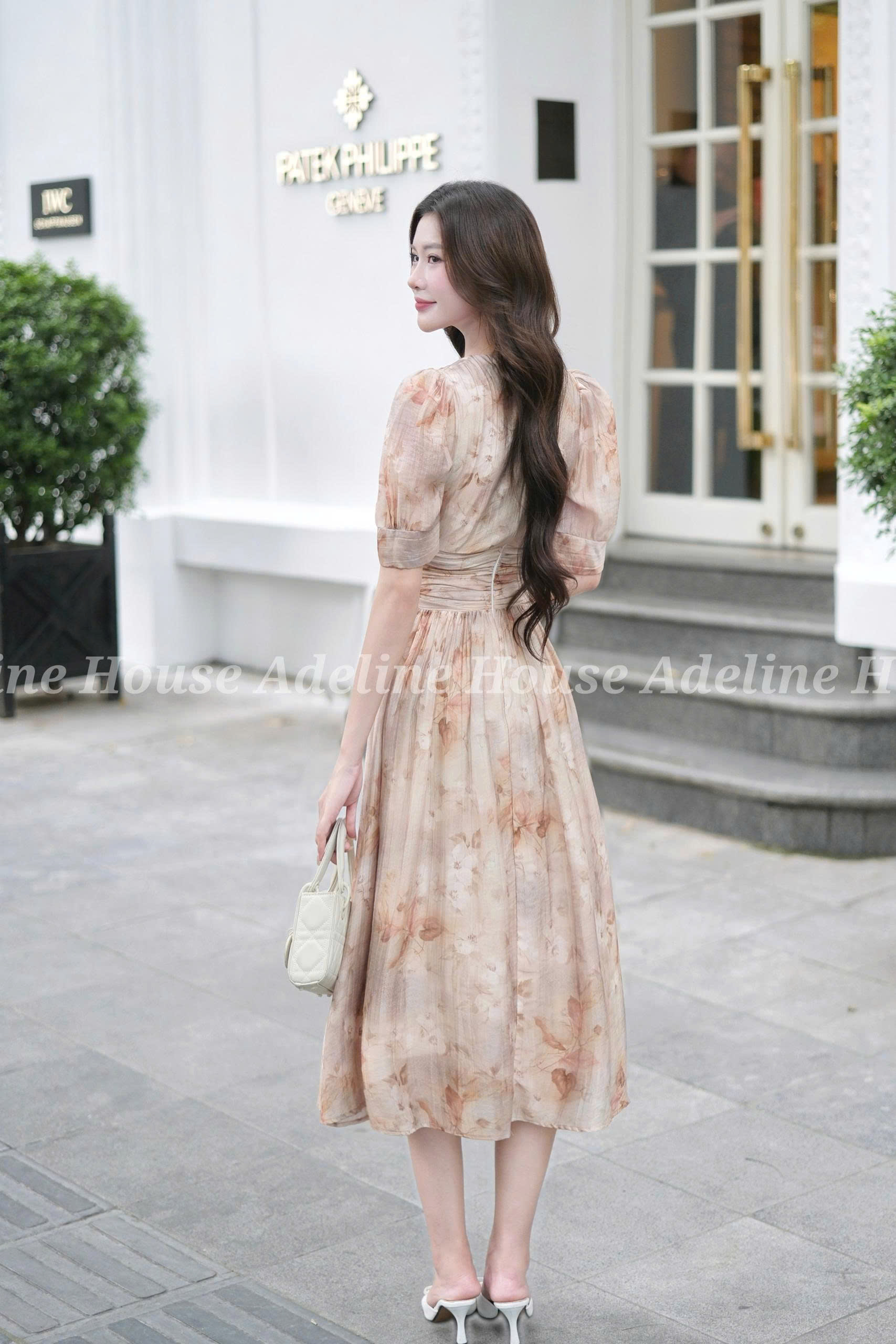 ADELINE HOUSE- Đầm Voan Nâu Thanh Lịch Dáng Midi- TK39.4