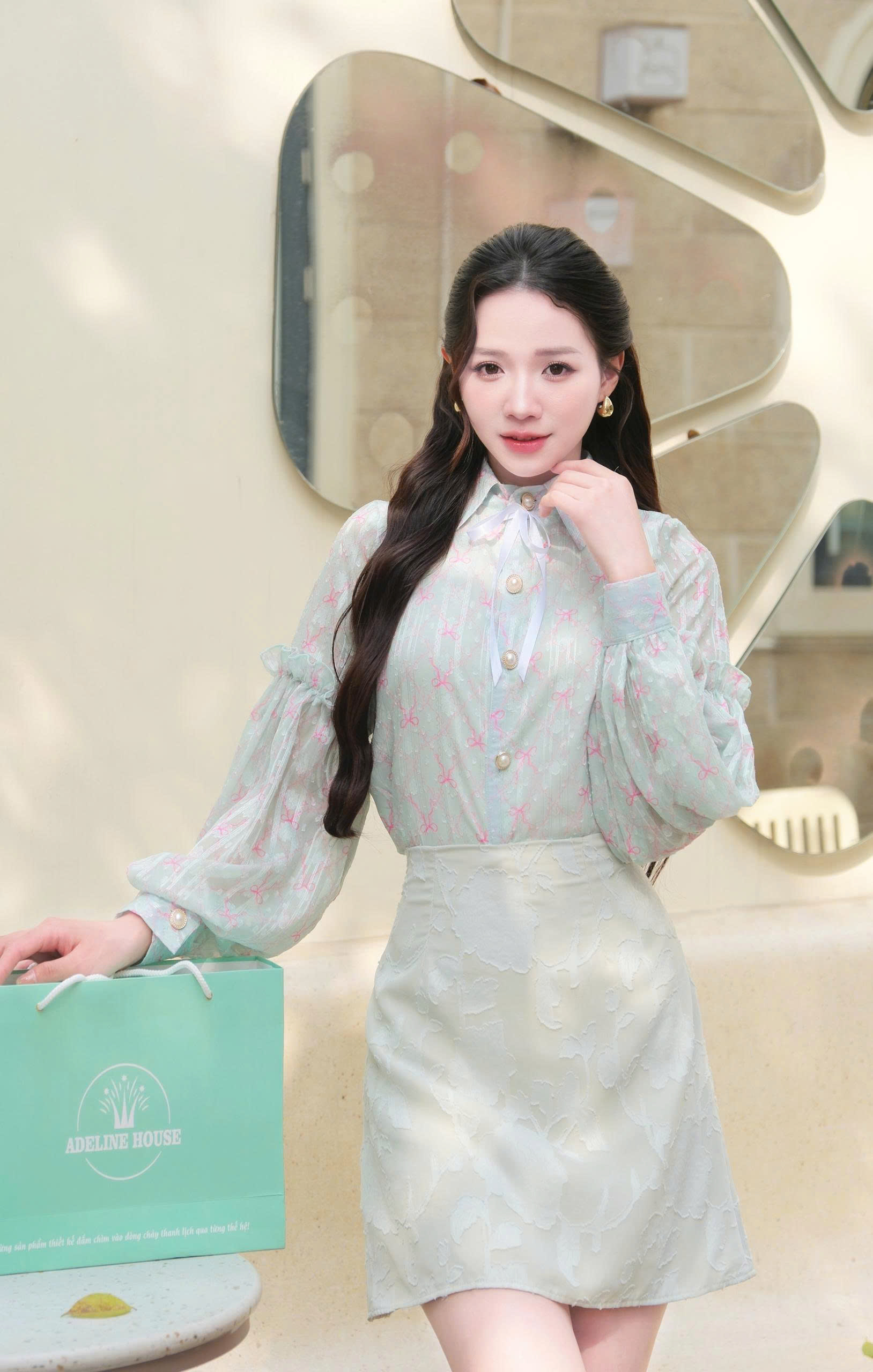 Adeline house - Chân váy MINI dáng A ngắn xanh mint thêu ren - TK137.2