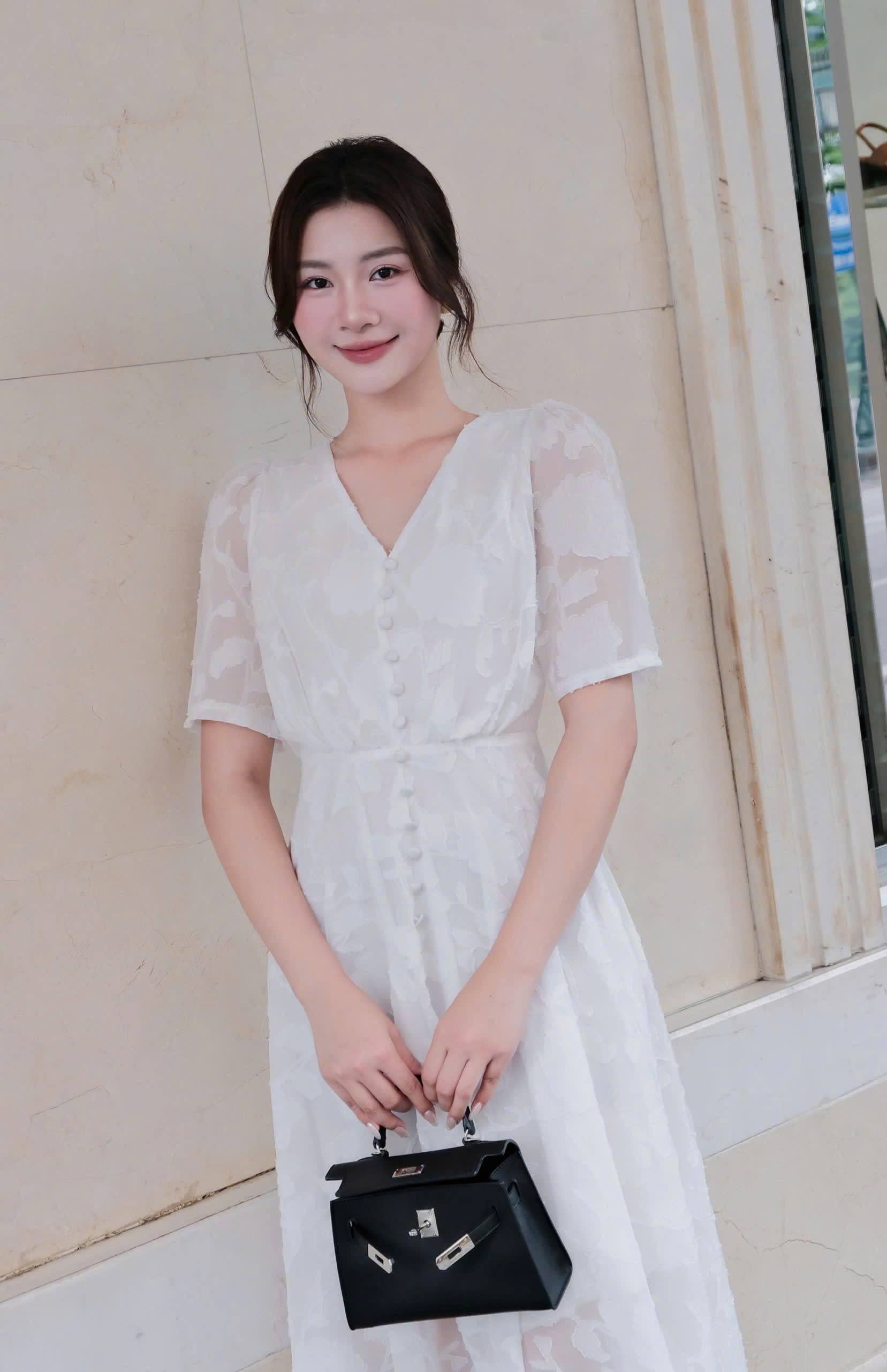 ADELINE HOUSE- Đầm Xòe Voan Trắng – Váy Nữ Cổ V Thanh Lịch  Cao Cấp - TK02.1 SIZE XS S M L XL 2XL 3XL 4XL