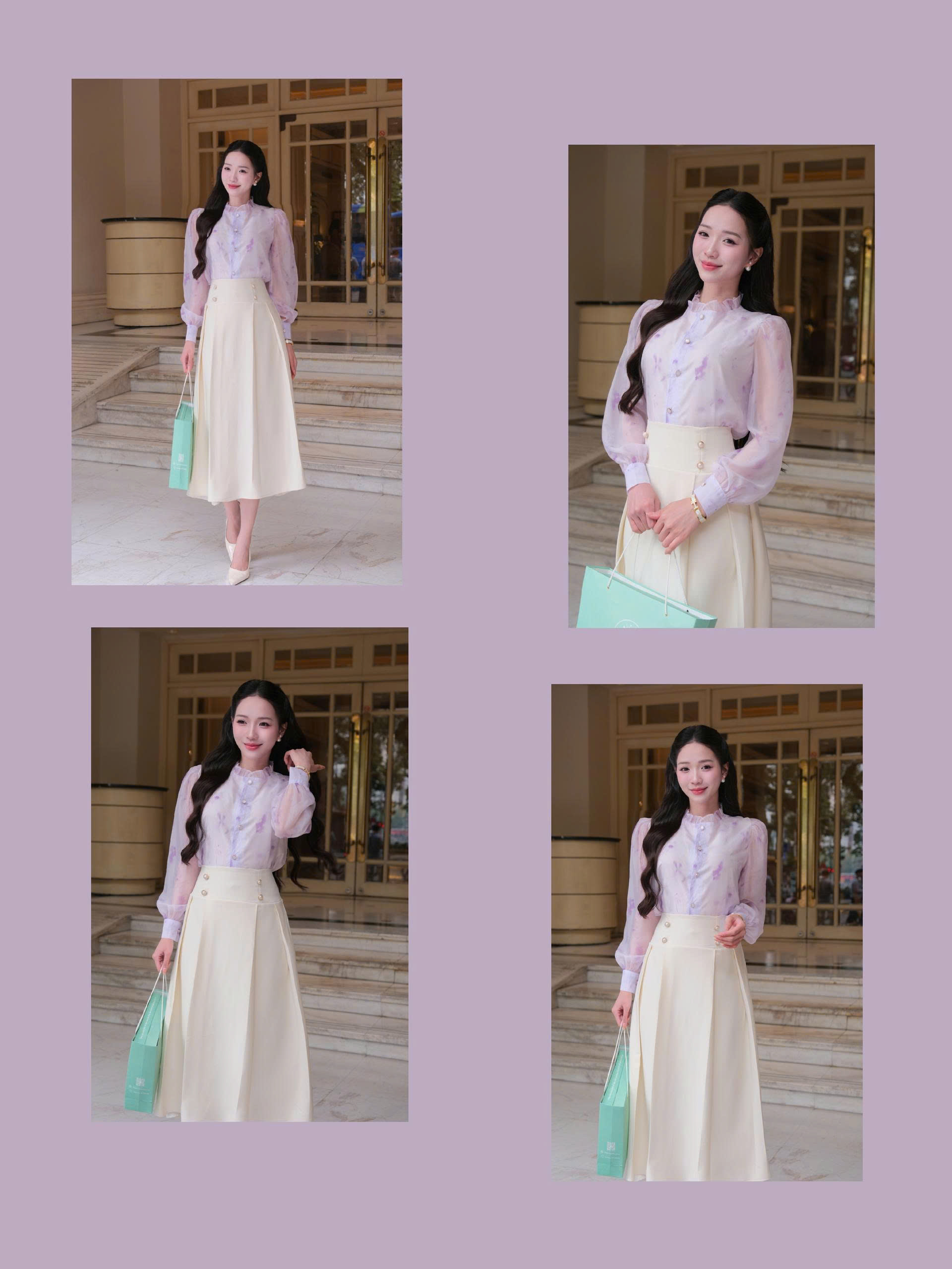 Adeline house - Chân váy MIDI dáng A xòe nhẹ đính cúc ngọc - TK165.2