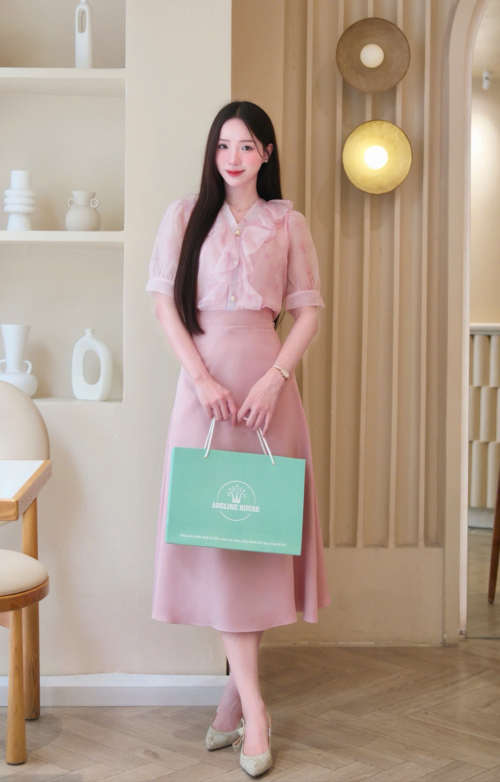 ADELINE HOUSE- SET VÁY CÔNG SỞ/ ÁO SƠ MI VOAN HOA NHÍ+ CHÂN VÁY CÔNG SỞ- TK183.1