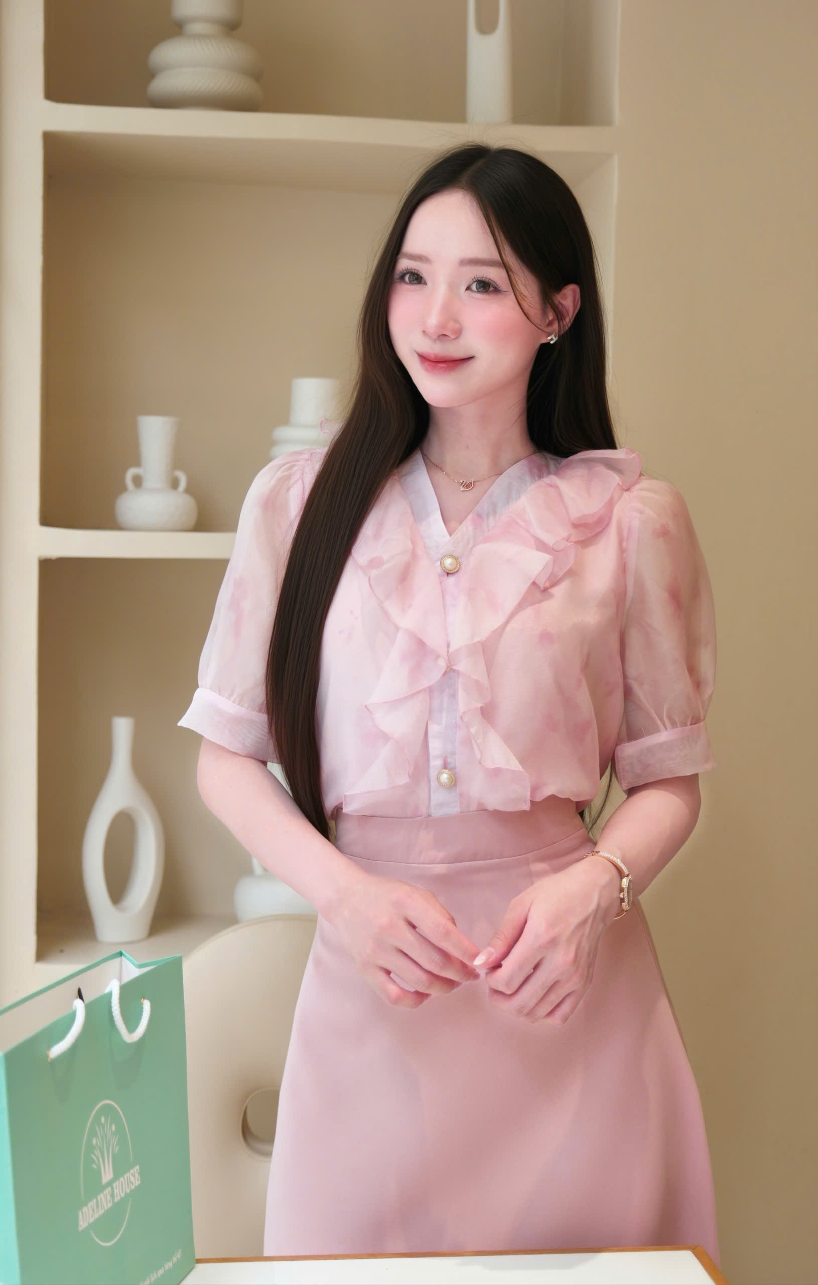 ADELINE HOUSE- SET VÁY CÔNG SỞ/ ÁO SƠ MI VOAN HOA NHÍ+ CHÂN VÁY CÔNG SỞ- TK183.1