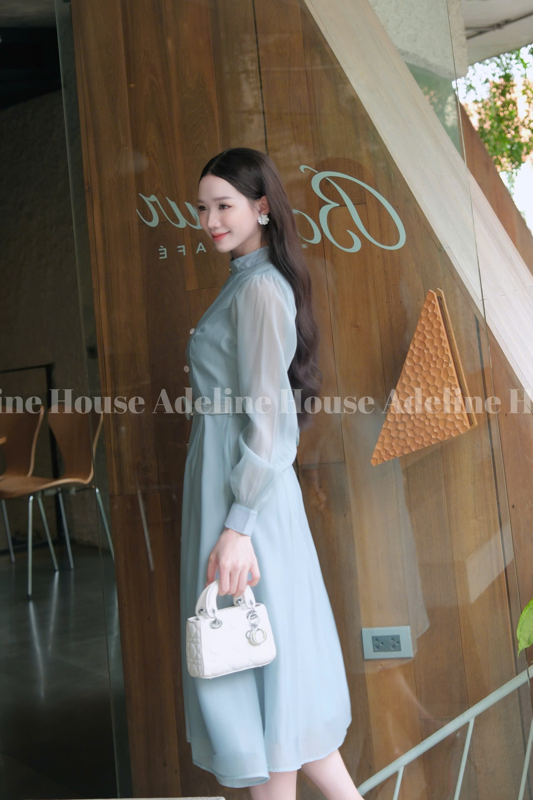 Adeline House - Váy sơ mi tơ organza tay dài thắt eo thanh lịch - TK50 Xanh Ngọc Pastel