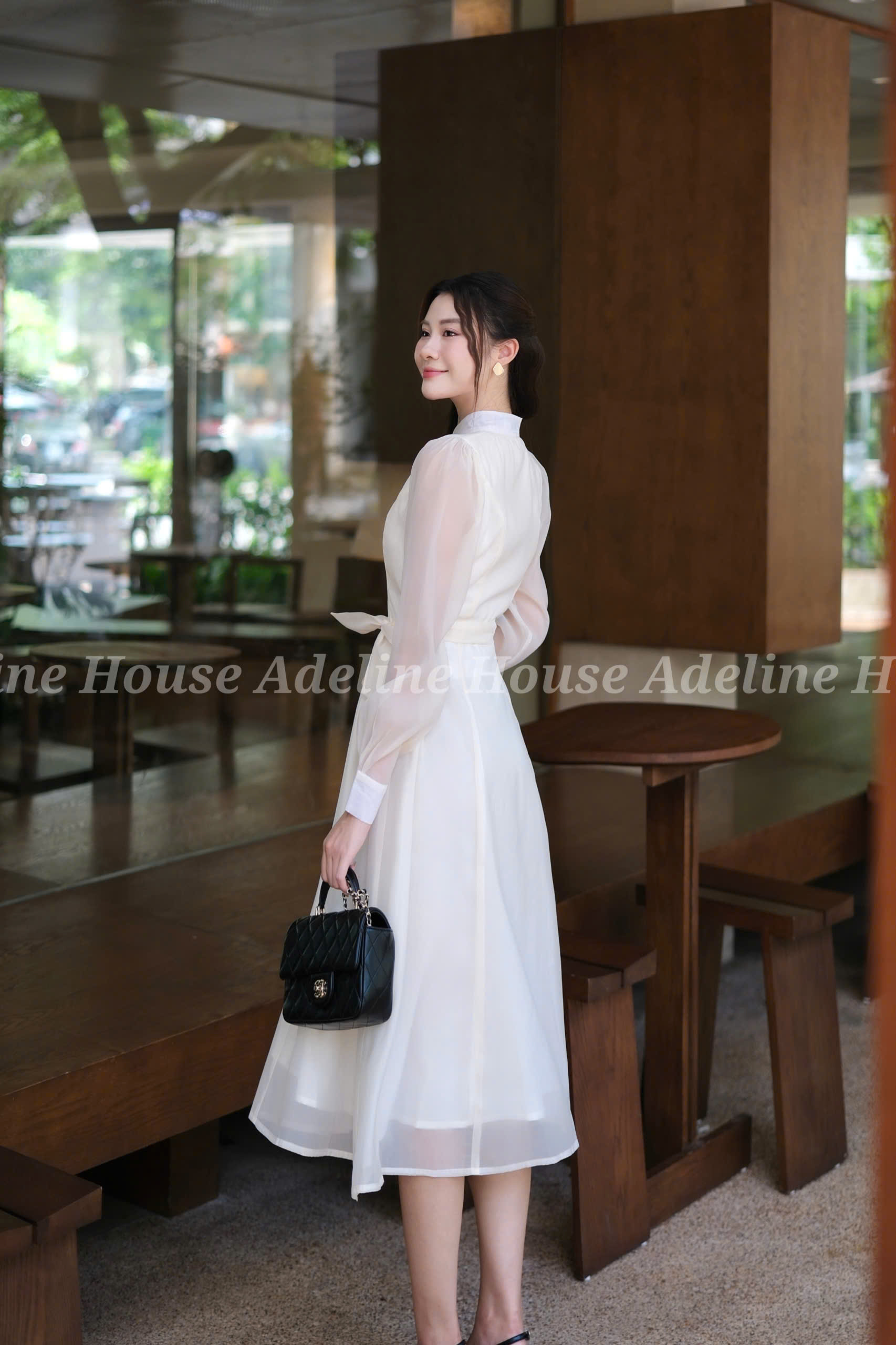 Adeline House - Váy sơ mi tơ organza tay dài thắt eo thanh lịch - TK50 Xanh Ngọc Pastel