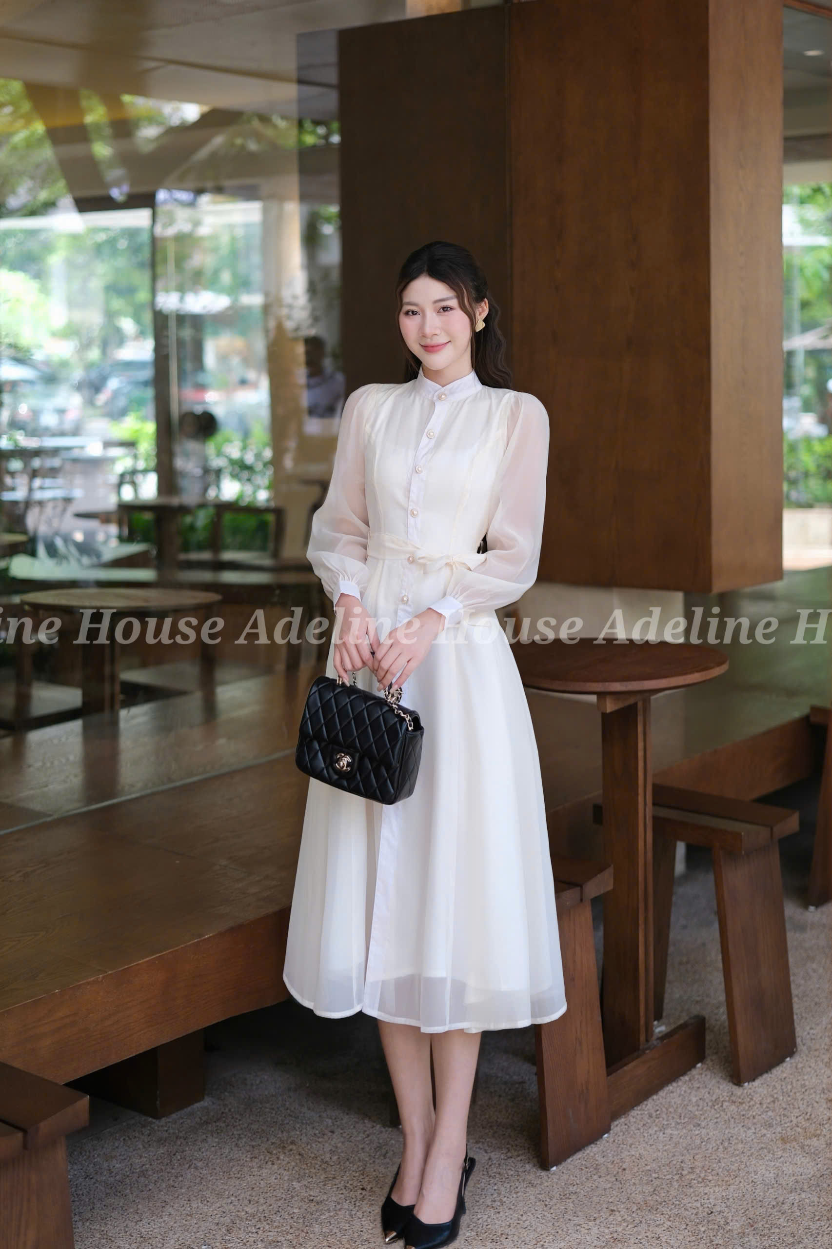 Adeline House - Váy sơ mi tơ organza tay dài thắt eo thanh lịch - TK50 Xanh Ngọc Pastel