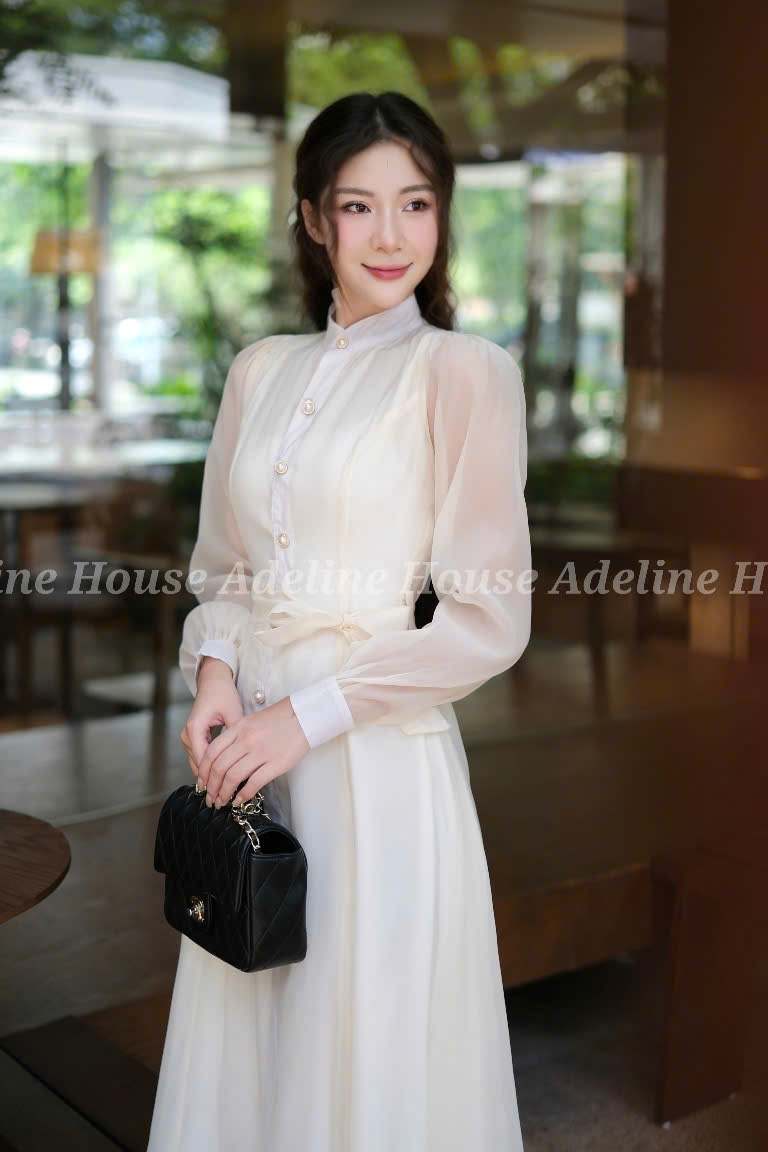 Adeline House - Váy sơ mi tơ organza tay dài thắt eo thanh lịch - TK50 Xanh Ngọc Pastel