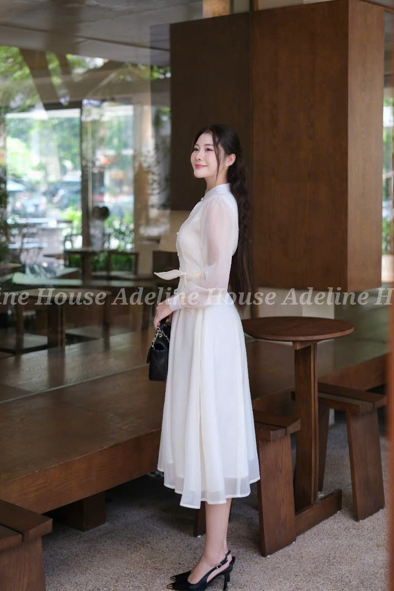 Adeline House - Váy sơ mi tơ organza tay dài thắt eo thanh lịch - TK50 Xanh Ngọc Pastel