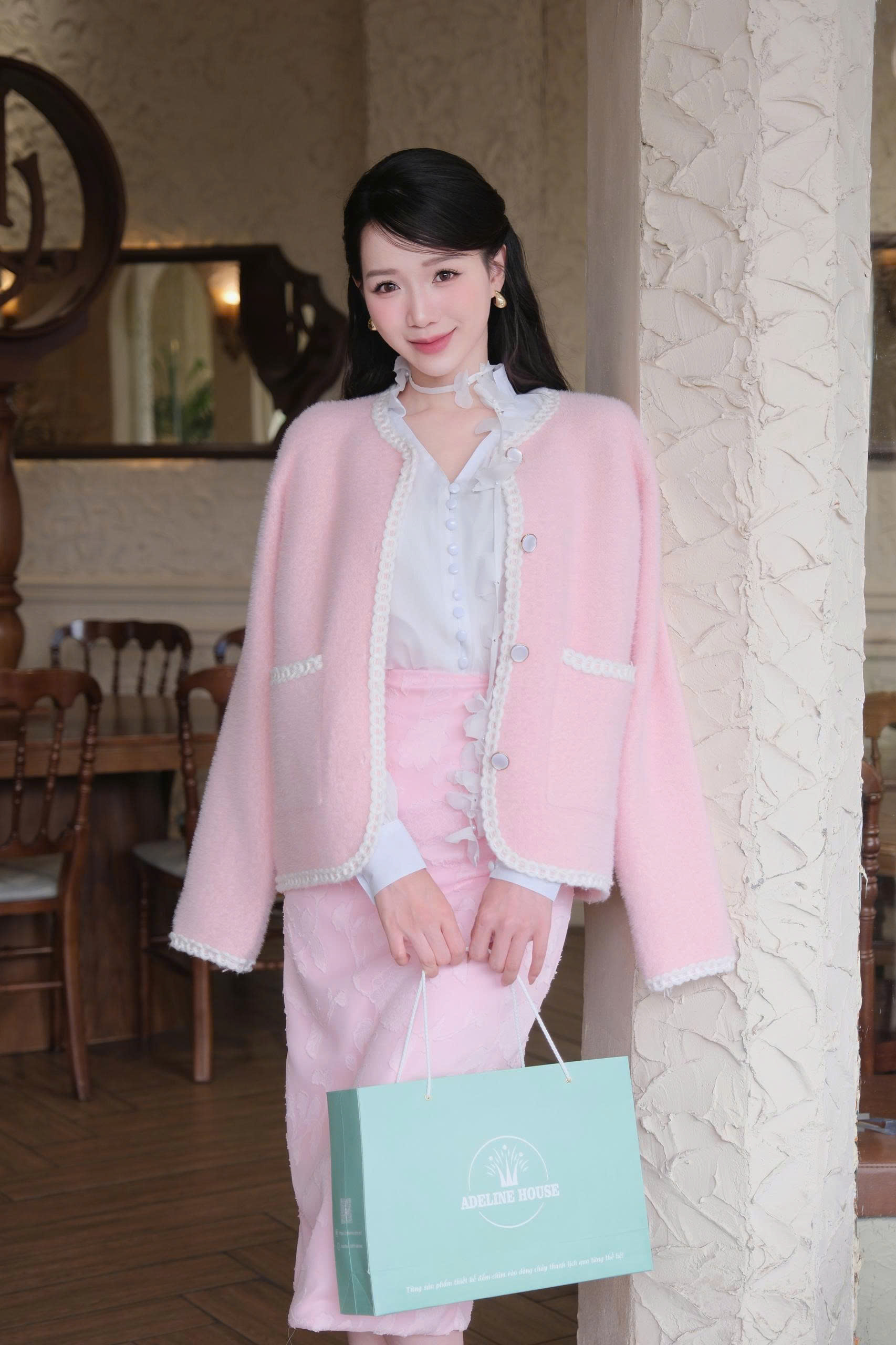 ADELINE HOUSE- ÁO VEST DẠ LEN PINK TK141