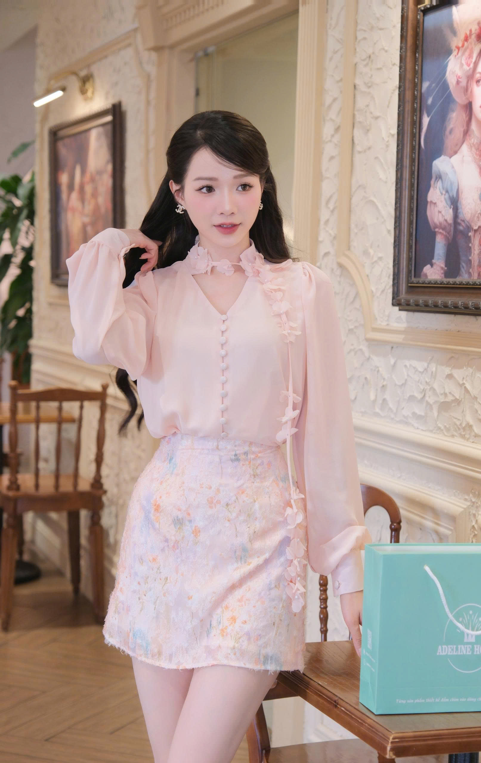 ADELINE HOUSE- Chân váy A ngắn hoa cam TK121