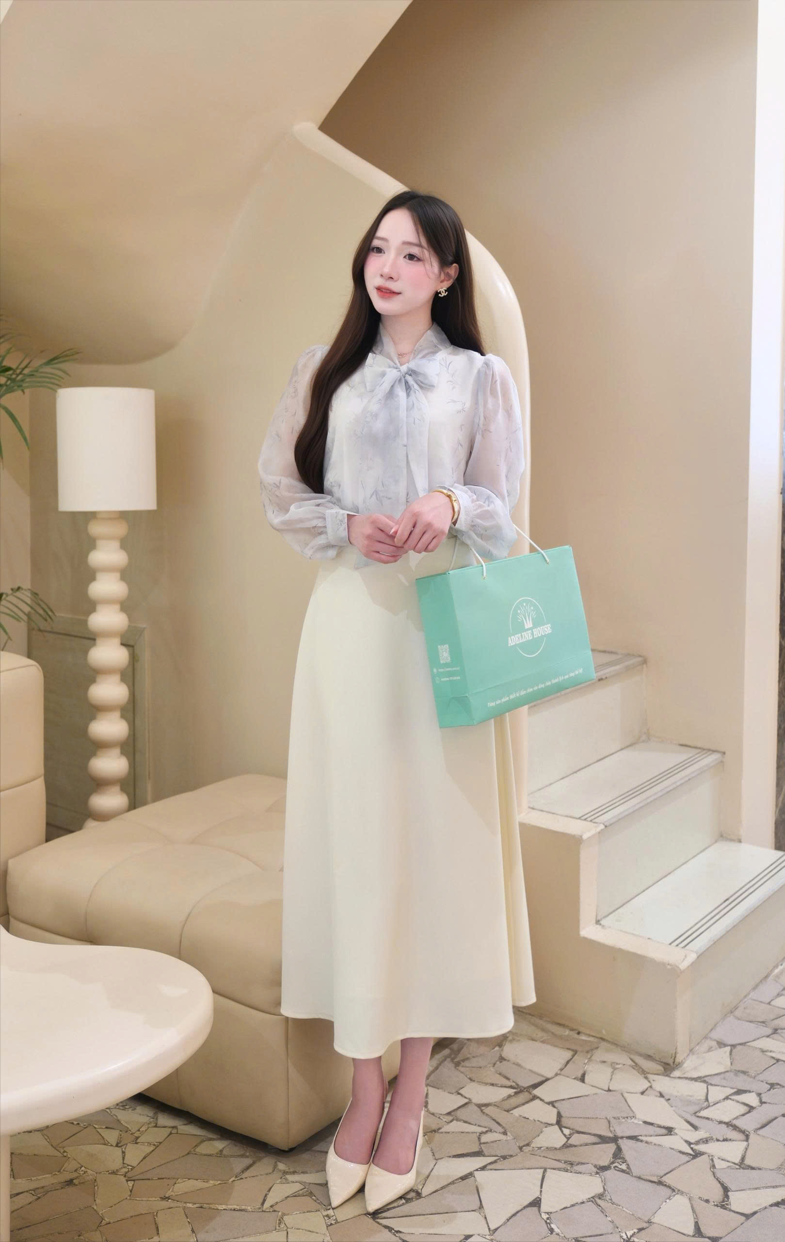 ADELINE HOUSE - ĐẦM XANH XÁM PASTEL – NÀNG THƠ CÔNG SỞ - TK195.2