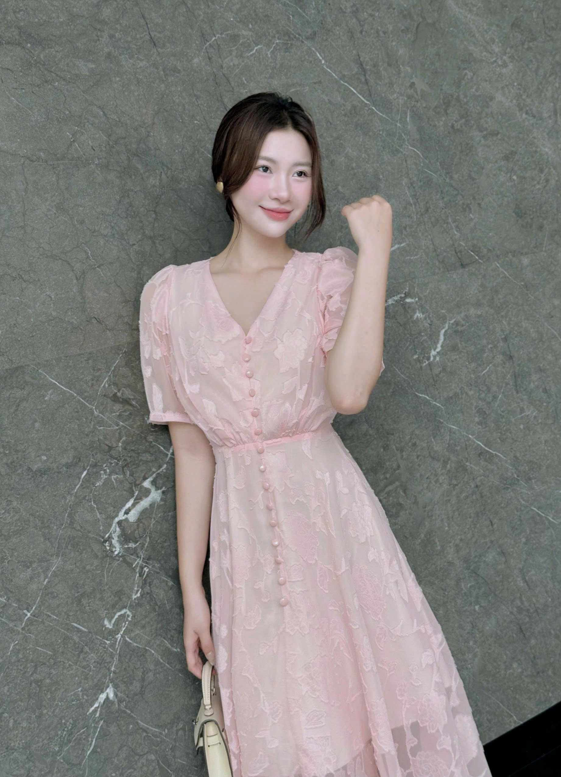 ADELINE HOUSE- Đầm Xòe Voan Hồng Tay Ngắn – Váy Nữ Cổ V Thanh Lịch Phong Cách Hàn Quốc Cao Cấp - TK02.2 SIZE S M L XL 2XL 3XL 4XL