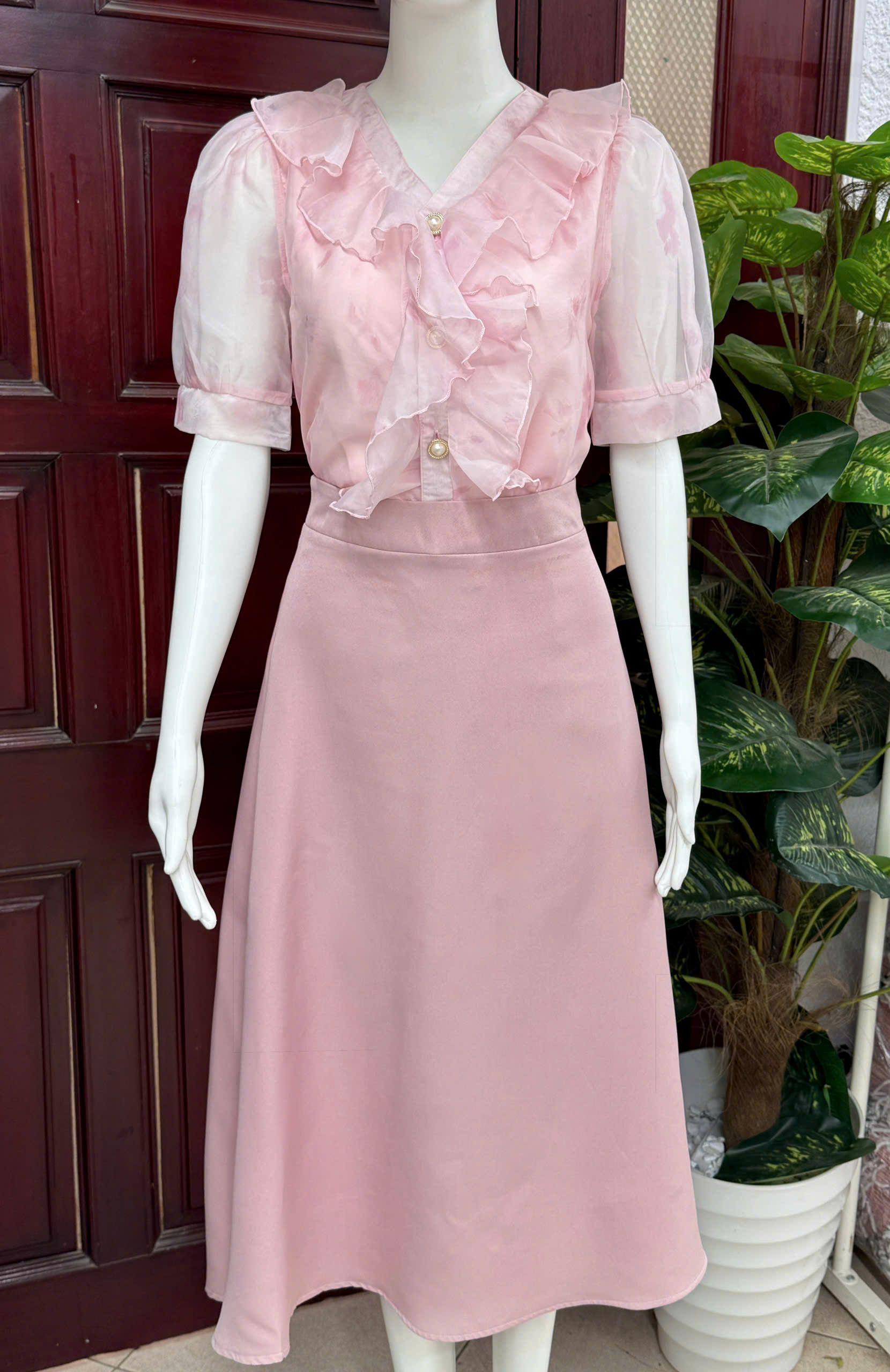 ADELINE HOUSE- SET VÁY CÔNG SỞ/ ÁO SƠ MI VOAN HOA NHÍ+ CHÂN VÁY CÔNG SỞ- TK183.1