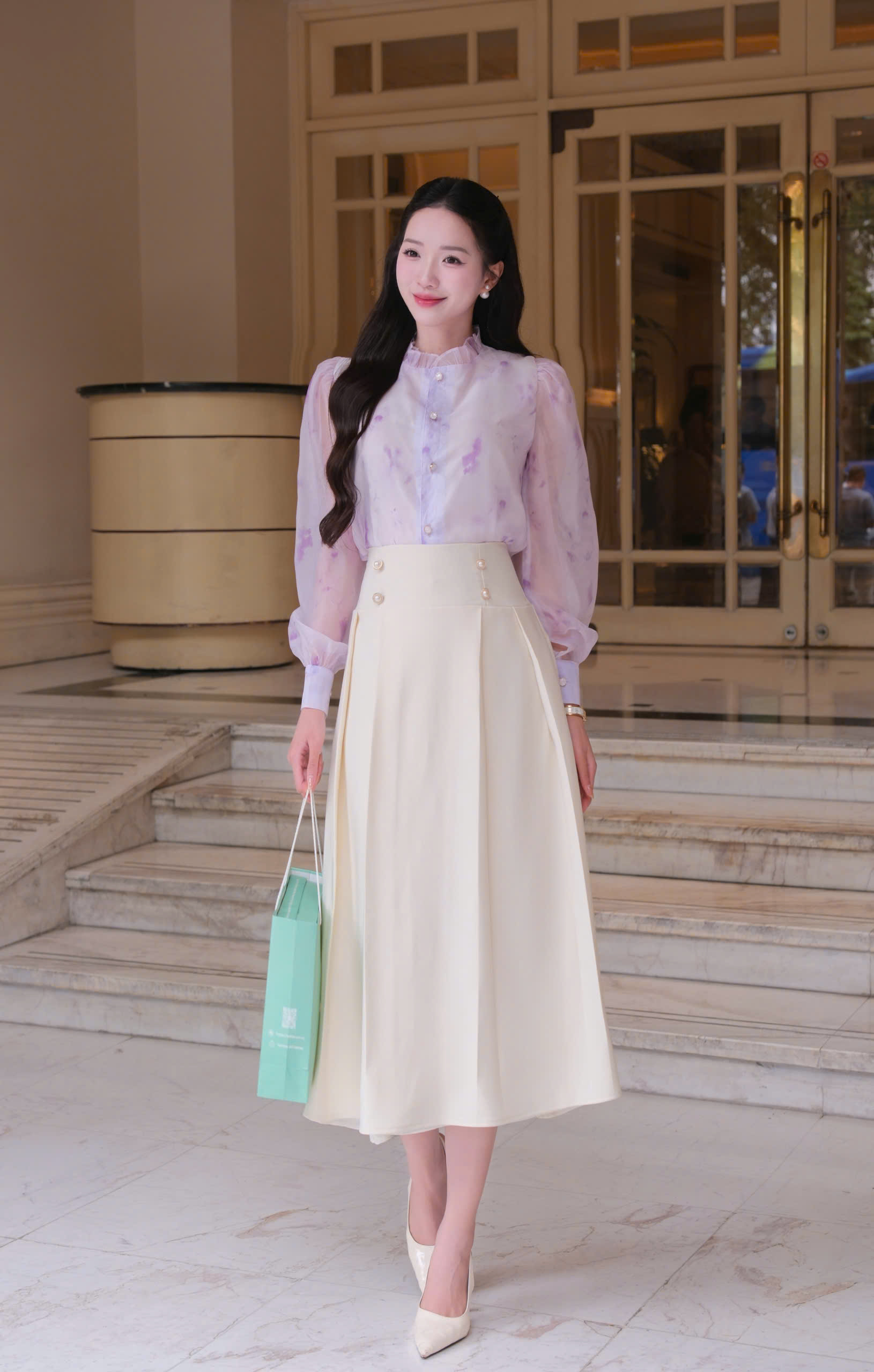 ADELINE HOUSE- Chân váy công sở xếp ly dài TK165