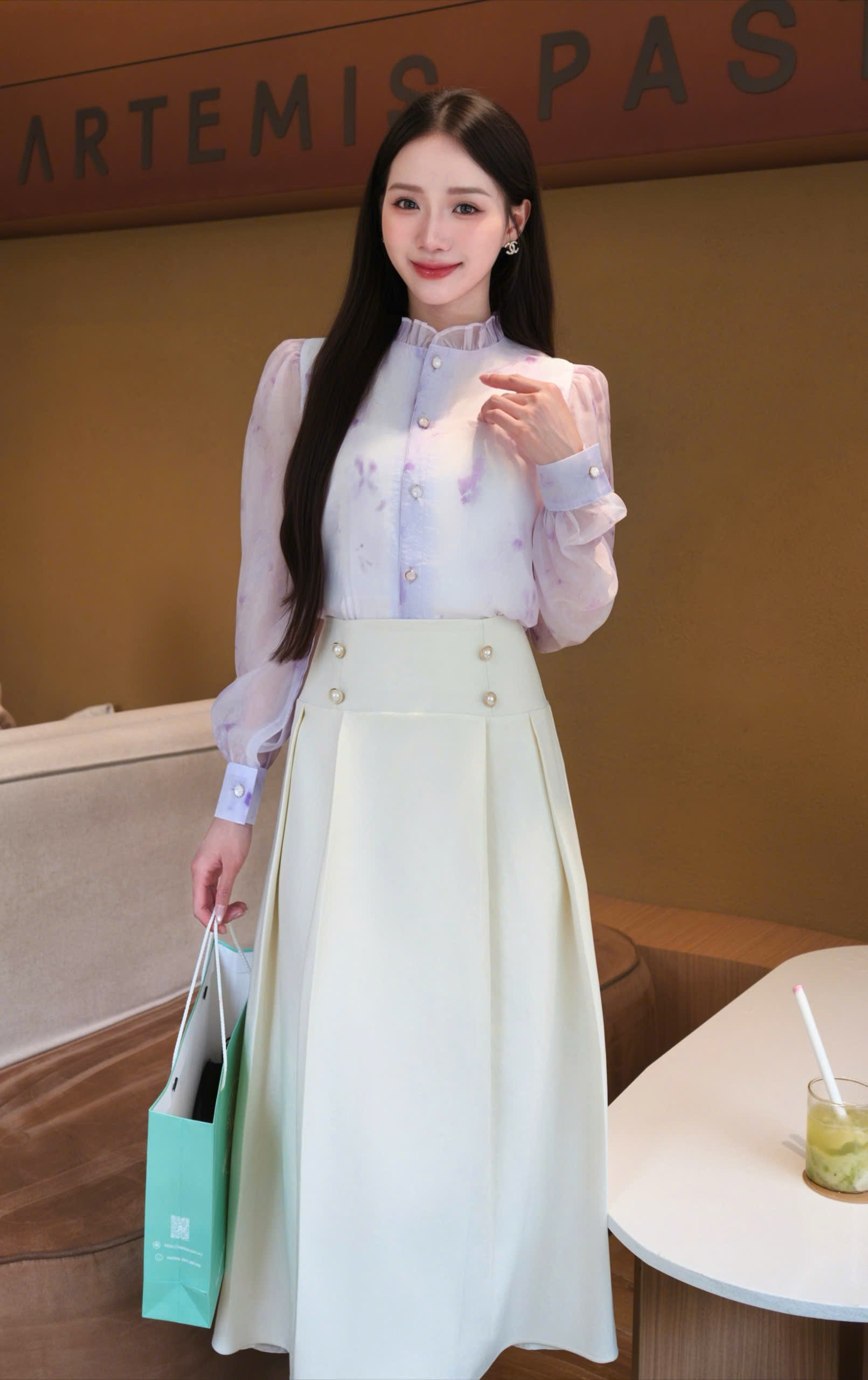 ADELINE HOUSE- Chân váy công sở xếp ly dài TK165